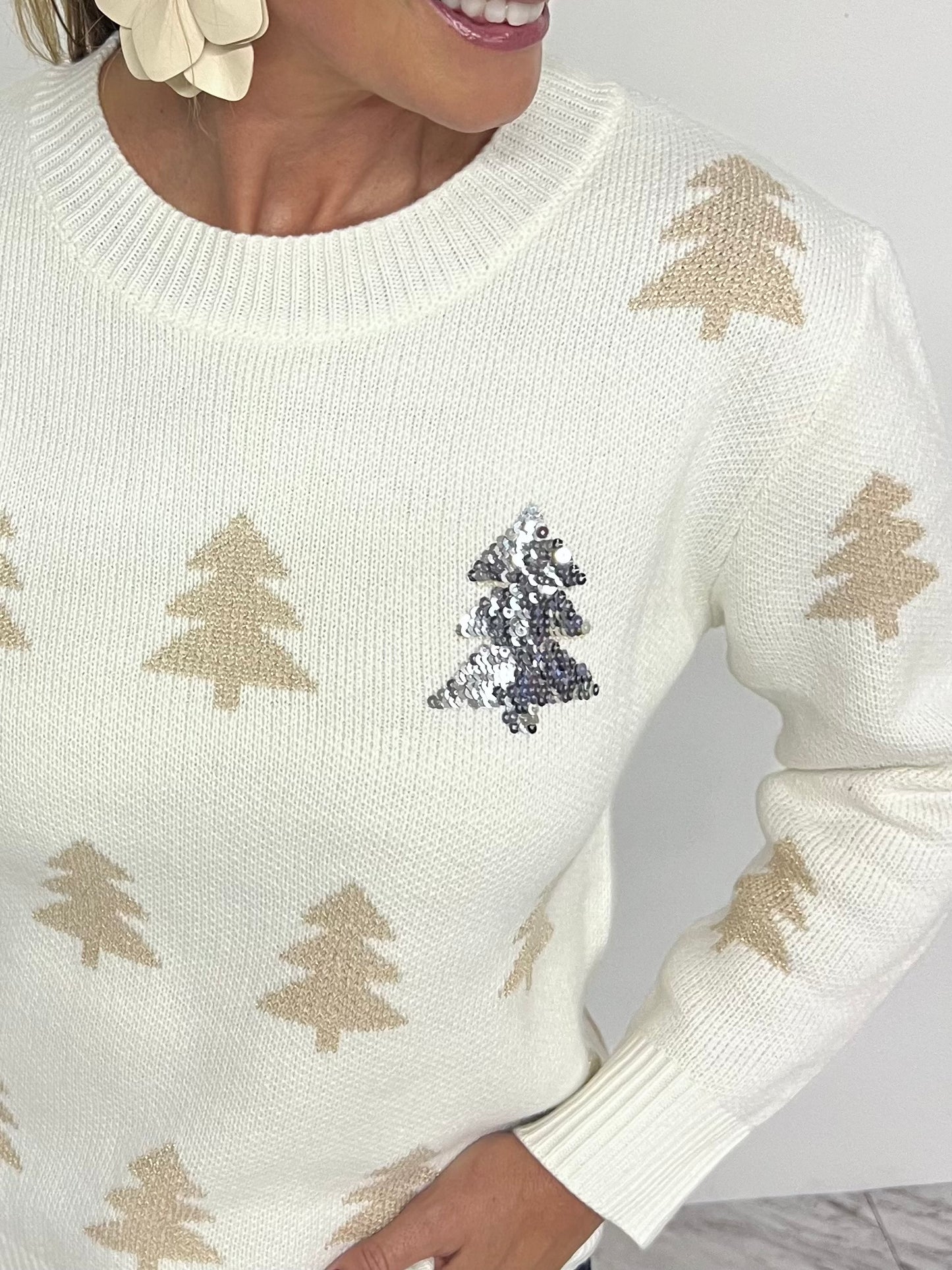 Under The Tree Sequin Sweater (White)