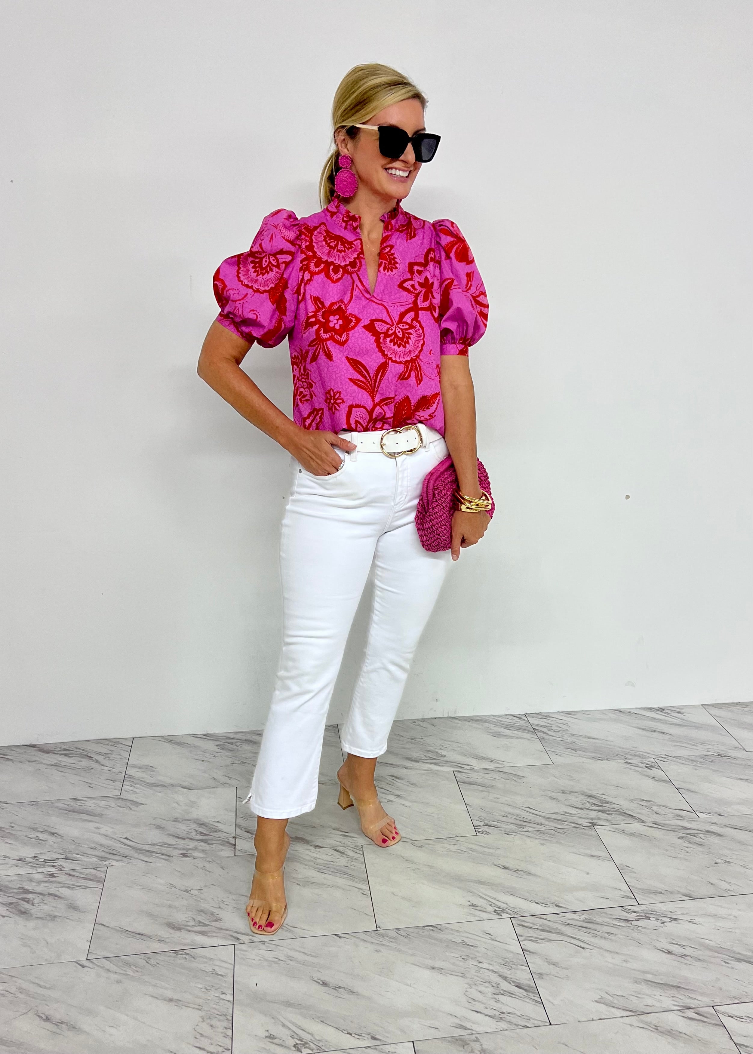 Zinna Pink + Red Floral Top – shop chartreuse