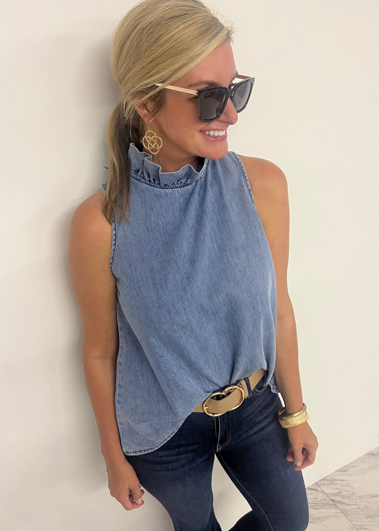 Nashville Denim Sleeveless Top-FINAL SALE