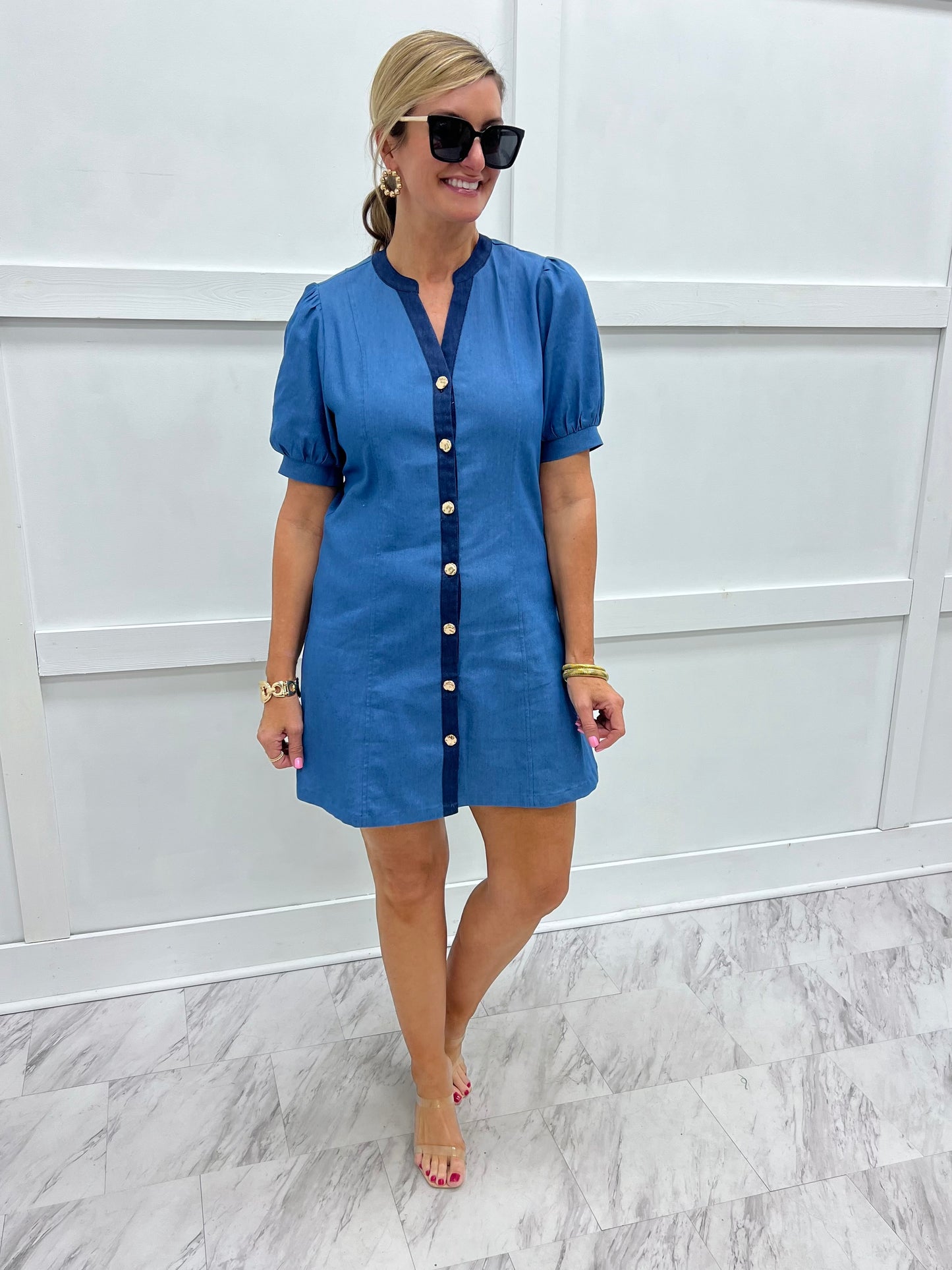 Delta Denim Button Front Dress