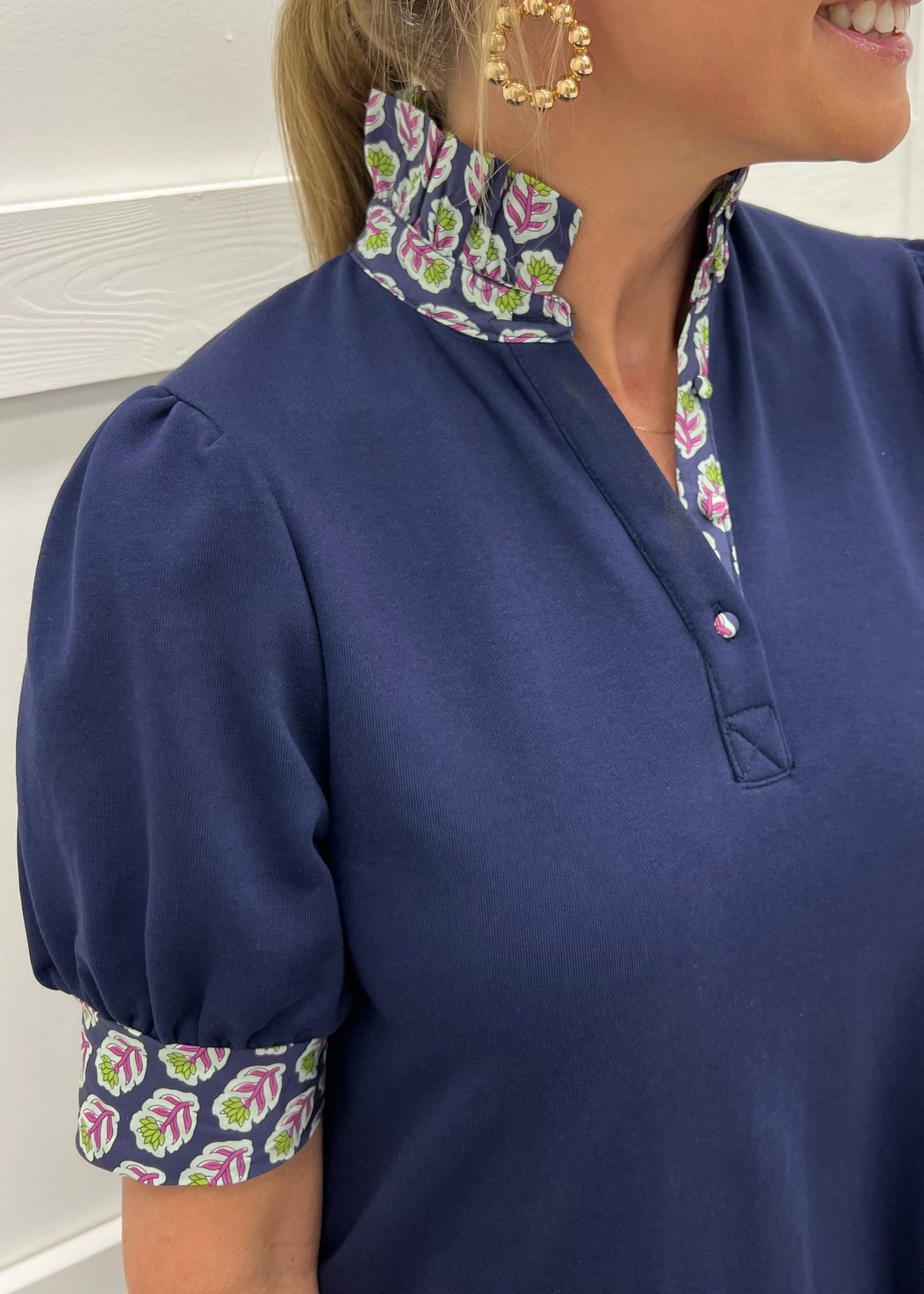 Charleston Flower Collar Dress (Navy)-FINAL SALE shop chartreuse Charleston Flower Collar Dress (Navy)-FINAL SALE shop chartreuse