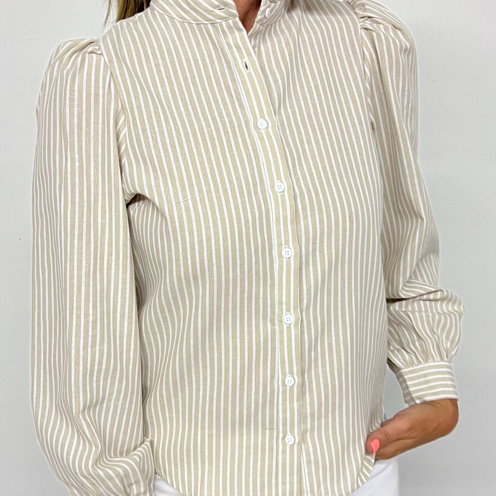 Elanor Striped Button Front Top (Oatmeal) - FINAL SALE