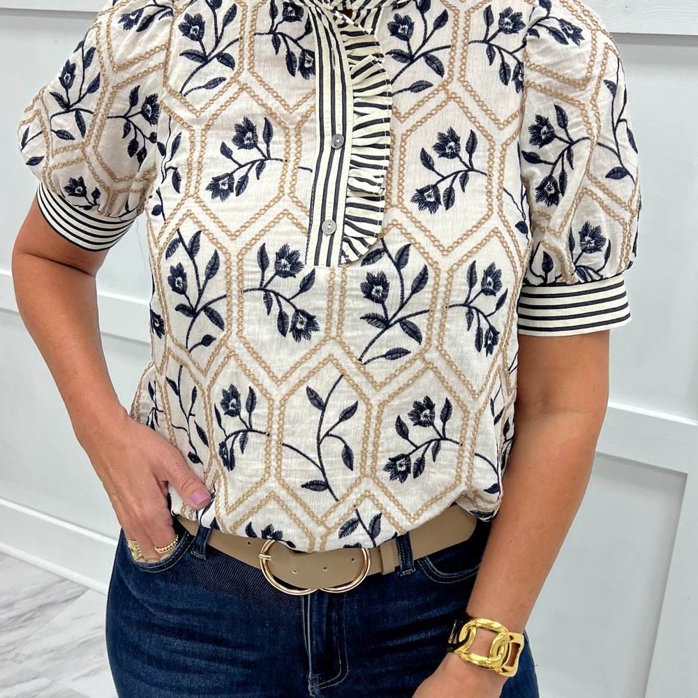 
                  
                    As She Goes Flower + Stripe Top
                  
                