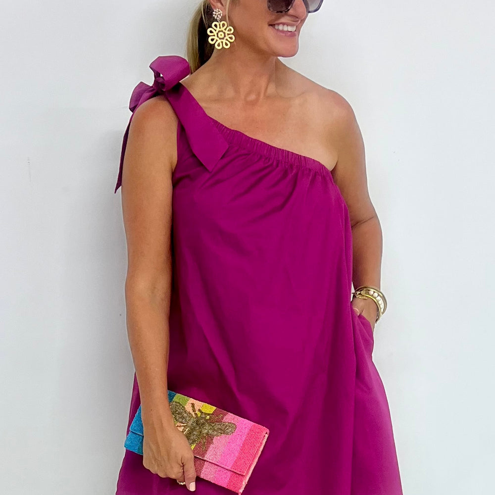 Loxley Single Shoulder Dress (magenta)