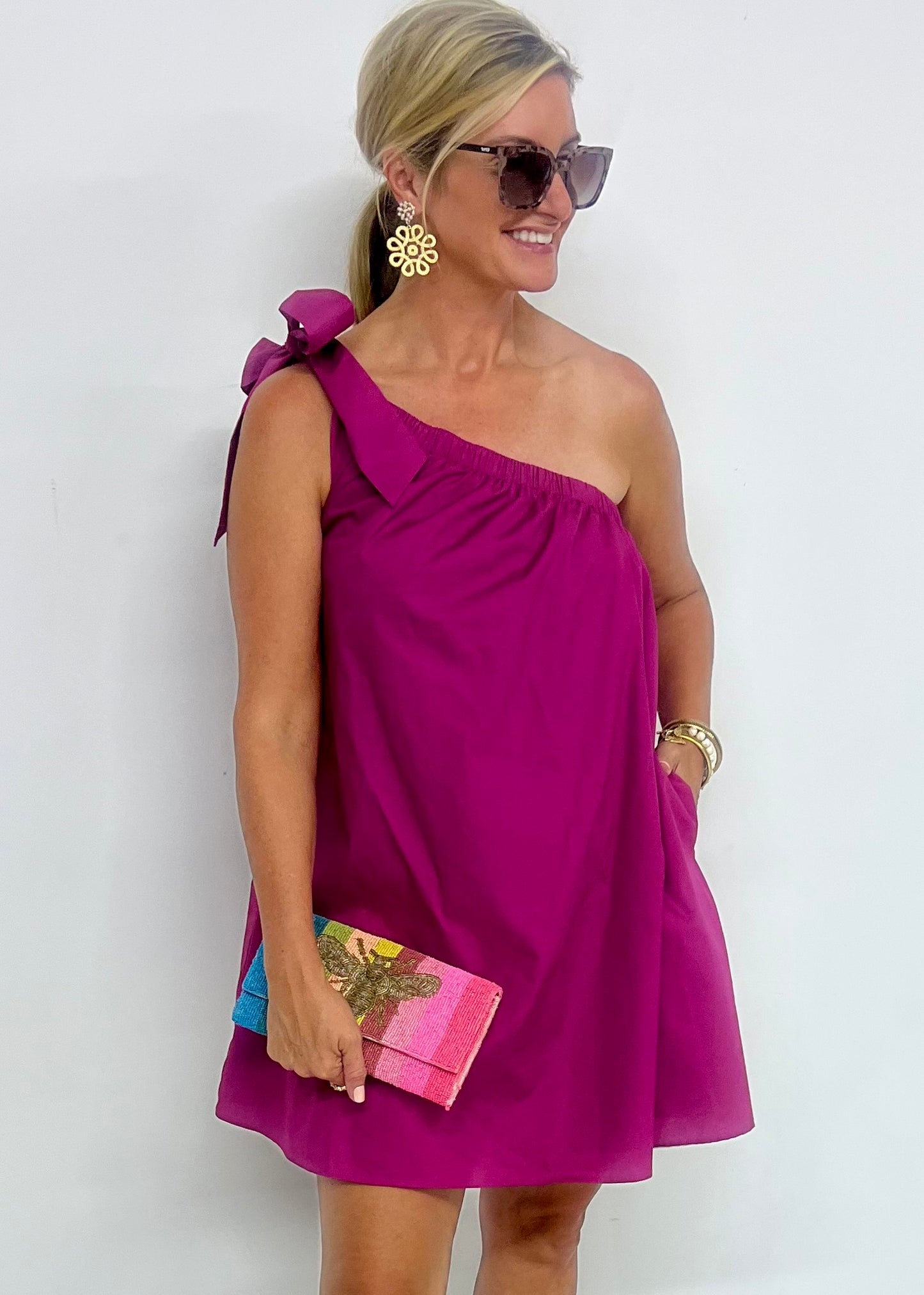 Loxley Single Shoulder Dress (magenta)