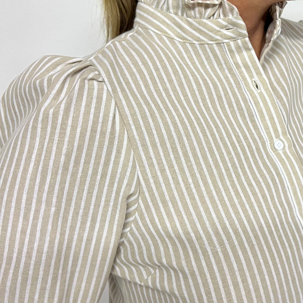 Elanor Striped Button Front Top (Oatmeal) - FINAL SALE