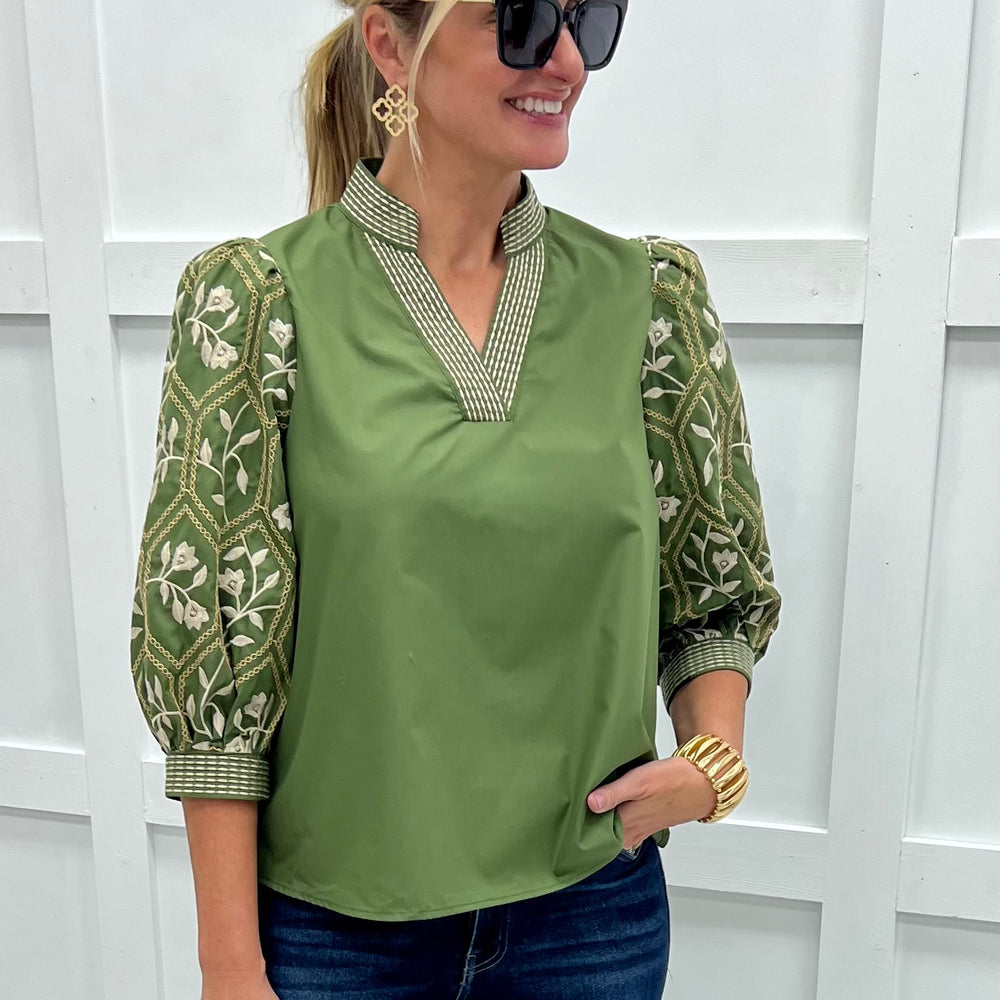 Lorelei Embroidered Top (Olive)