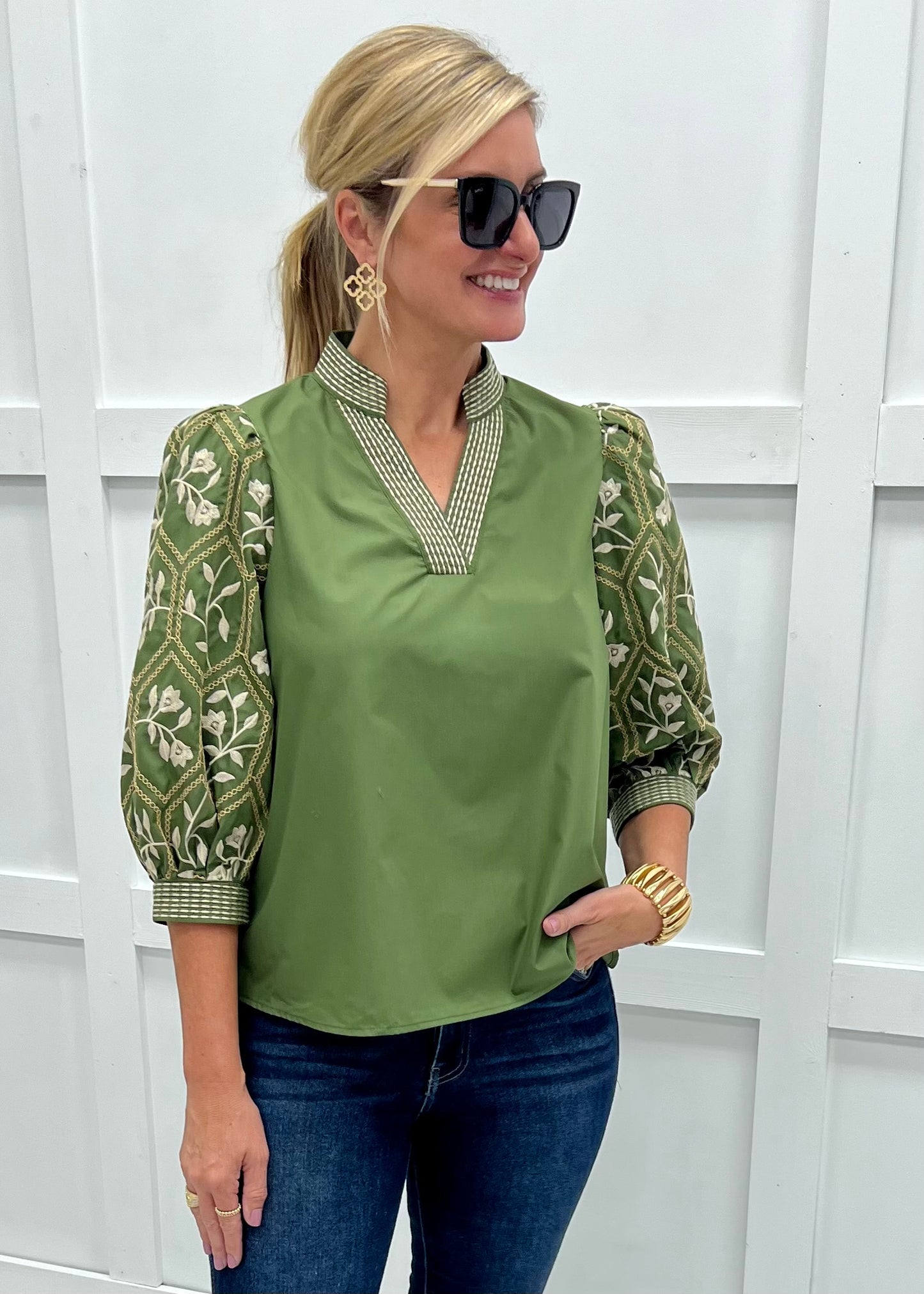Lorelei Embroidered Top (Olive)