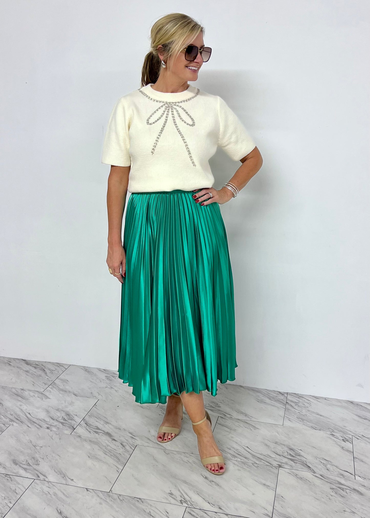 Gala Green Pleated Skirt