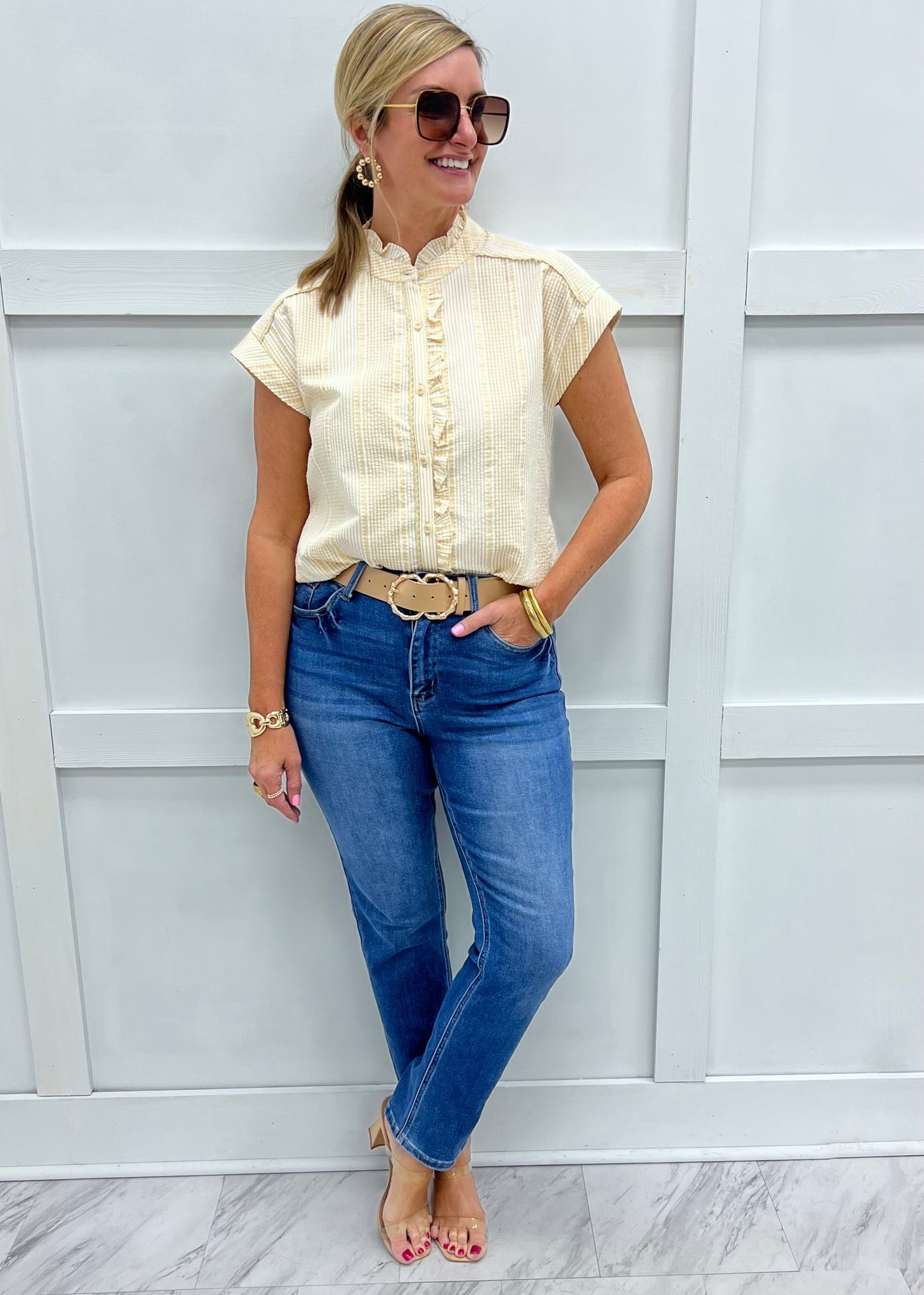 Sonoma Stripe + Seersucker Top (Yellow)