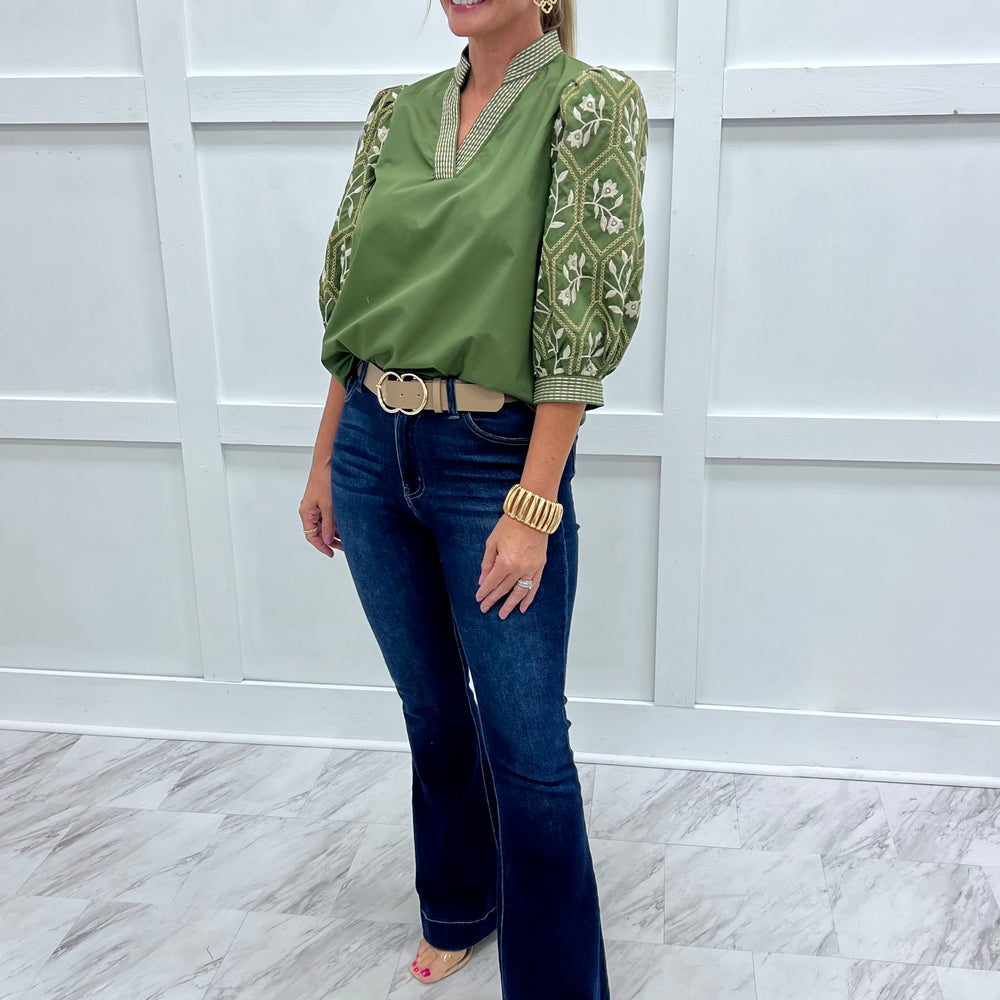 Lorelei Embroidered Top (Olive)