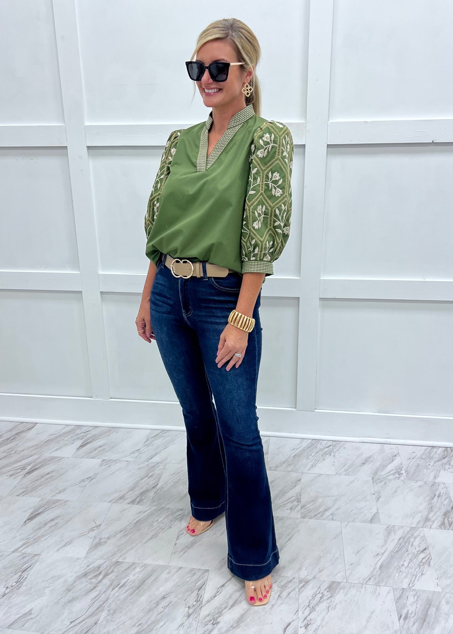 Lorelei Embroidered Top (Olive)