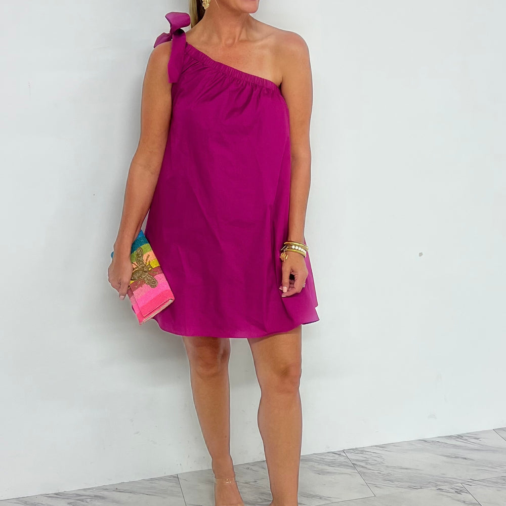 Loxley Single Shoulder Dress (magenta)