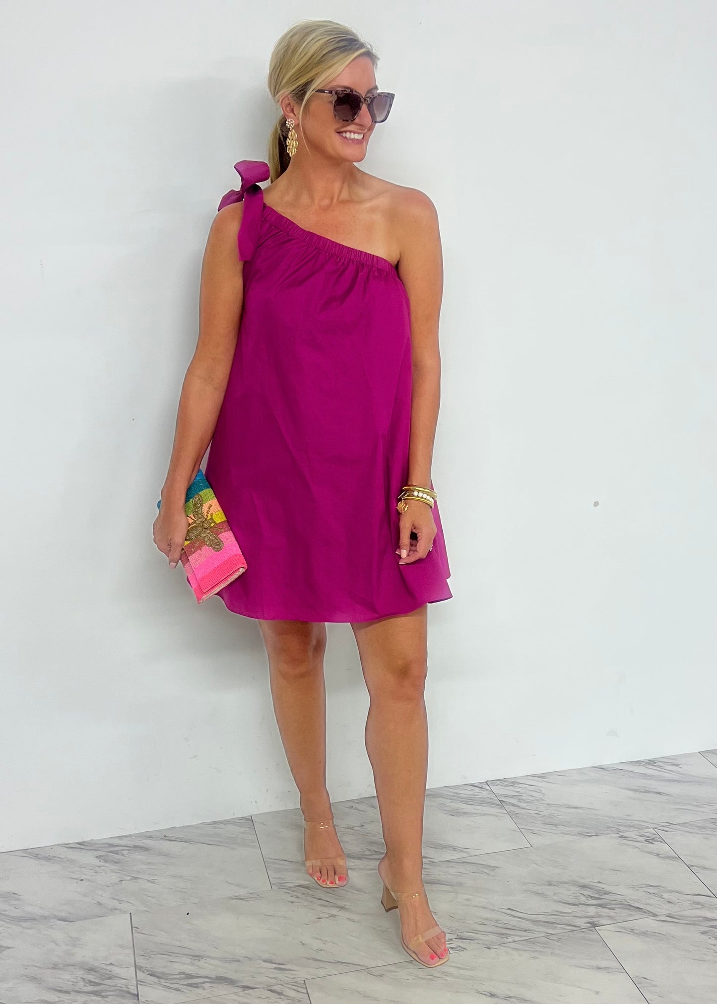 Loxley Single Shoulder Dress (magenta)