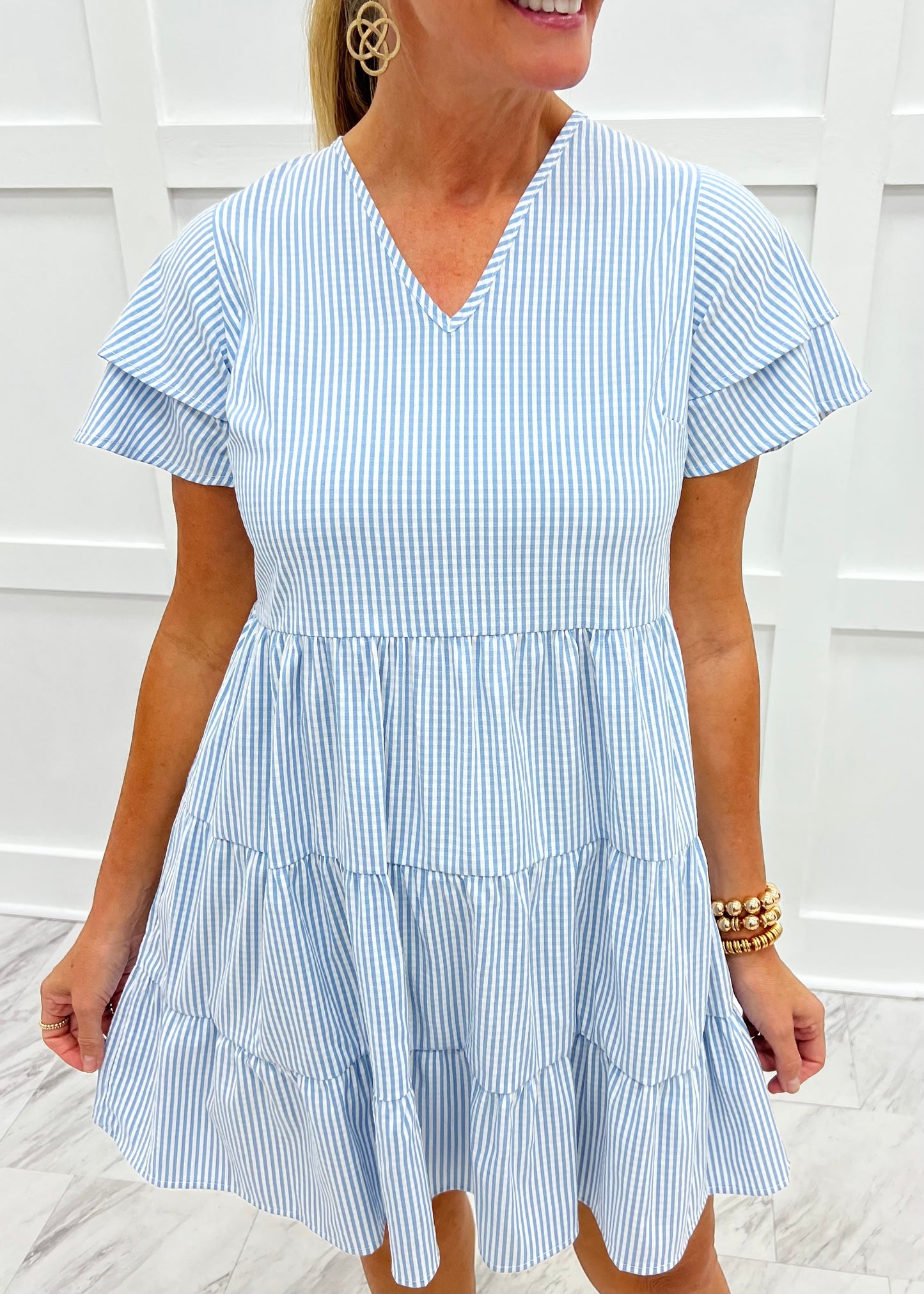 blue and white searsucker dress Kari Seersucker Dress | Blue + White