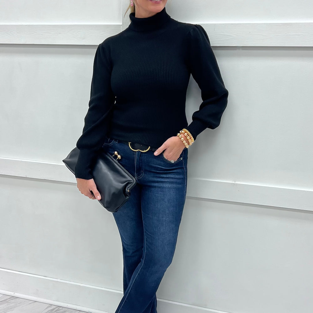 Hunter Ribbed Knit Turtleneck Top (Black)