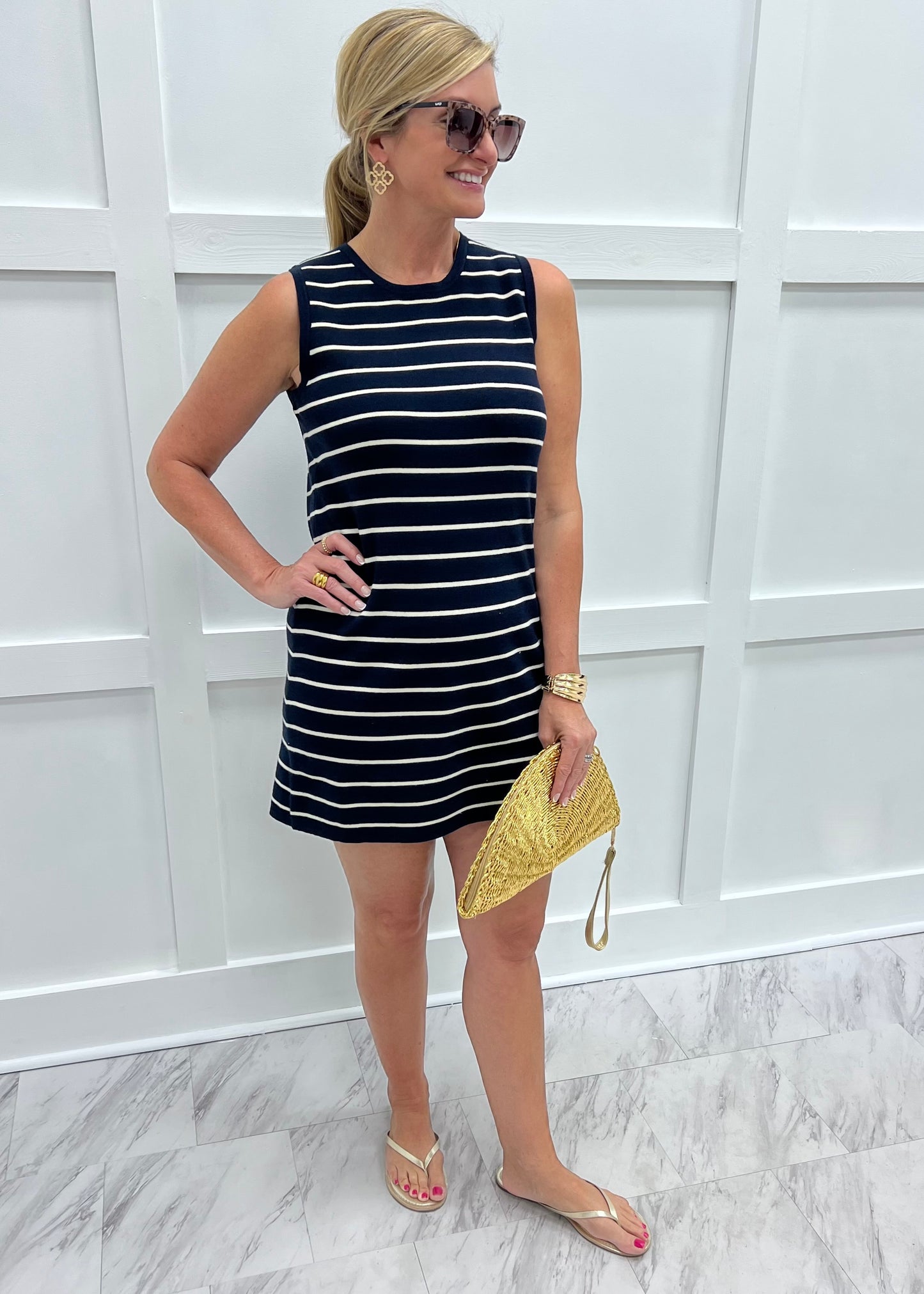 navy blue and white striped tank dress Jamie Striped Tank Shift Dress