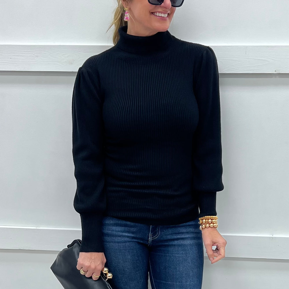 Hunter Ribbed Knit Turtleneck Top (Black)