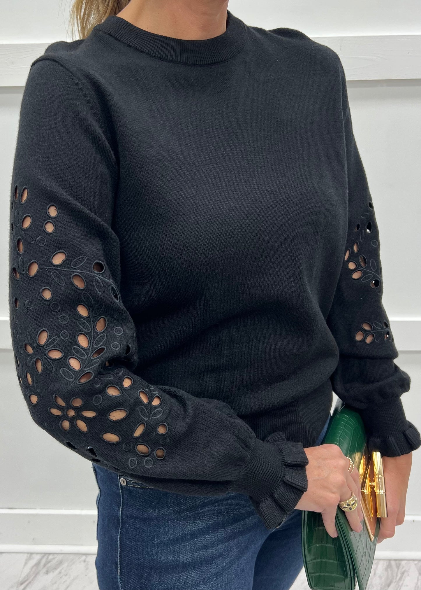Isla Eyelet Sweater (Black)