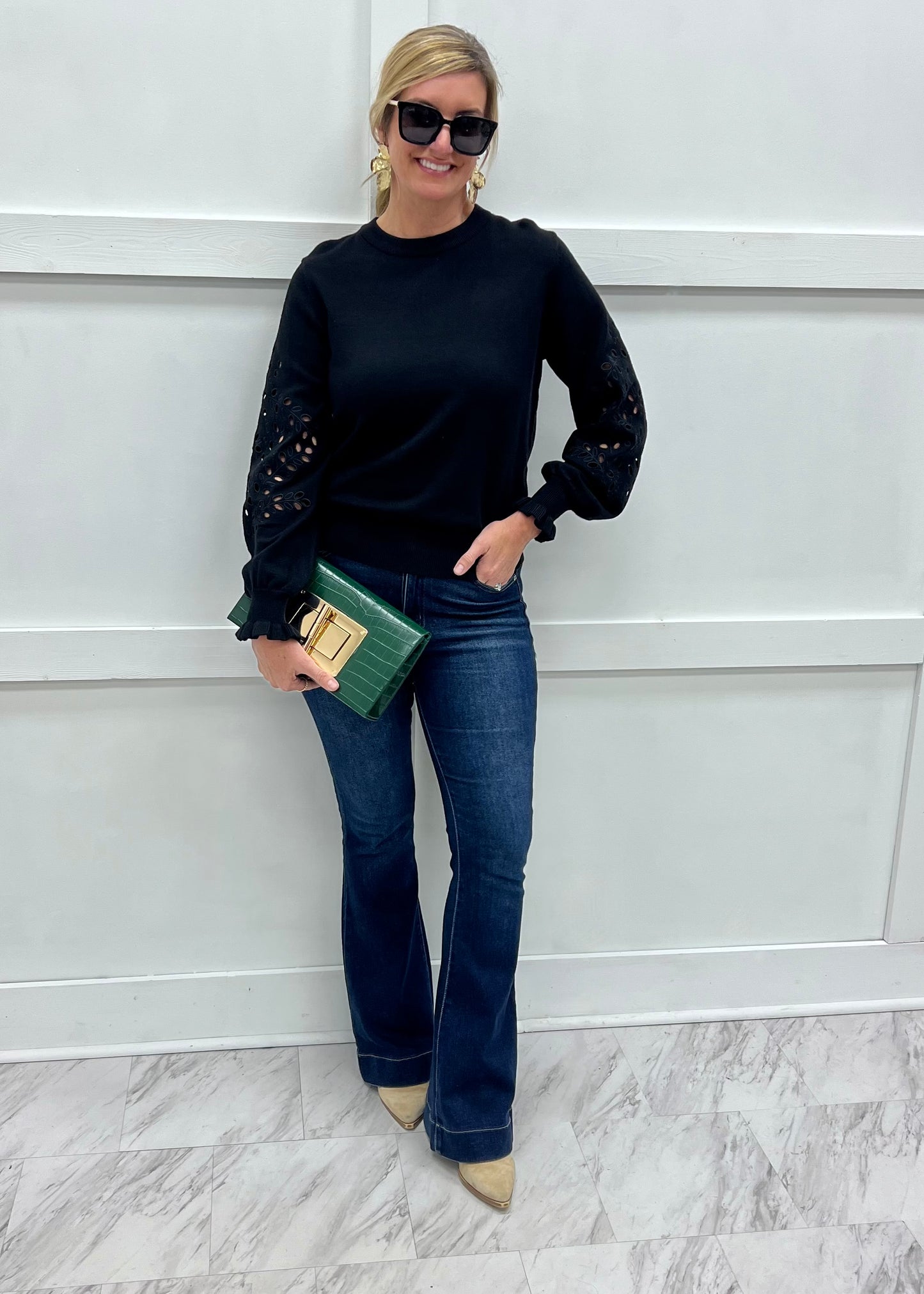 Isla Eyelet Sweater (Black)