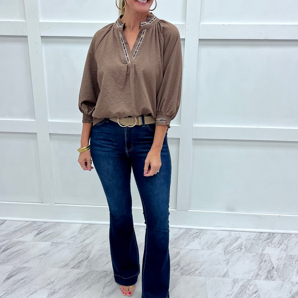 Wild At Heart Leopard Trim Top (Brown)