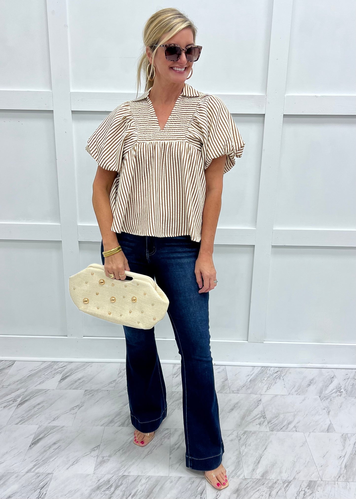 Serafina Stripe + Smock V.Neck Top
