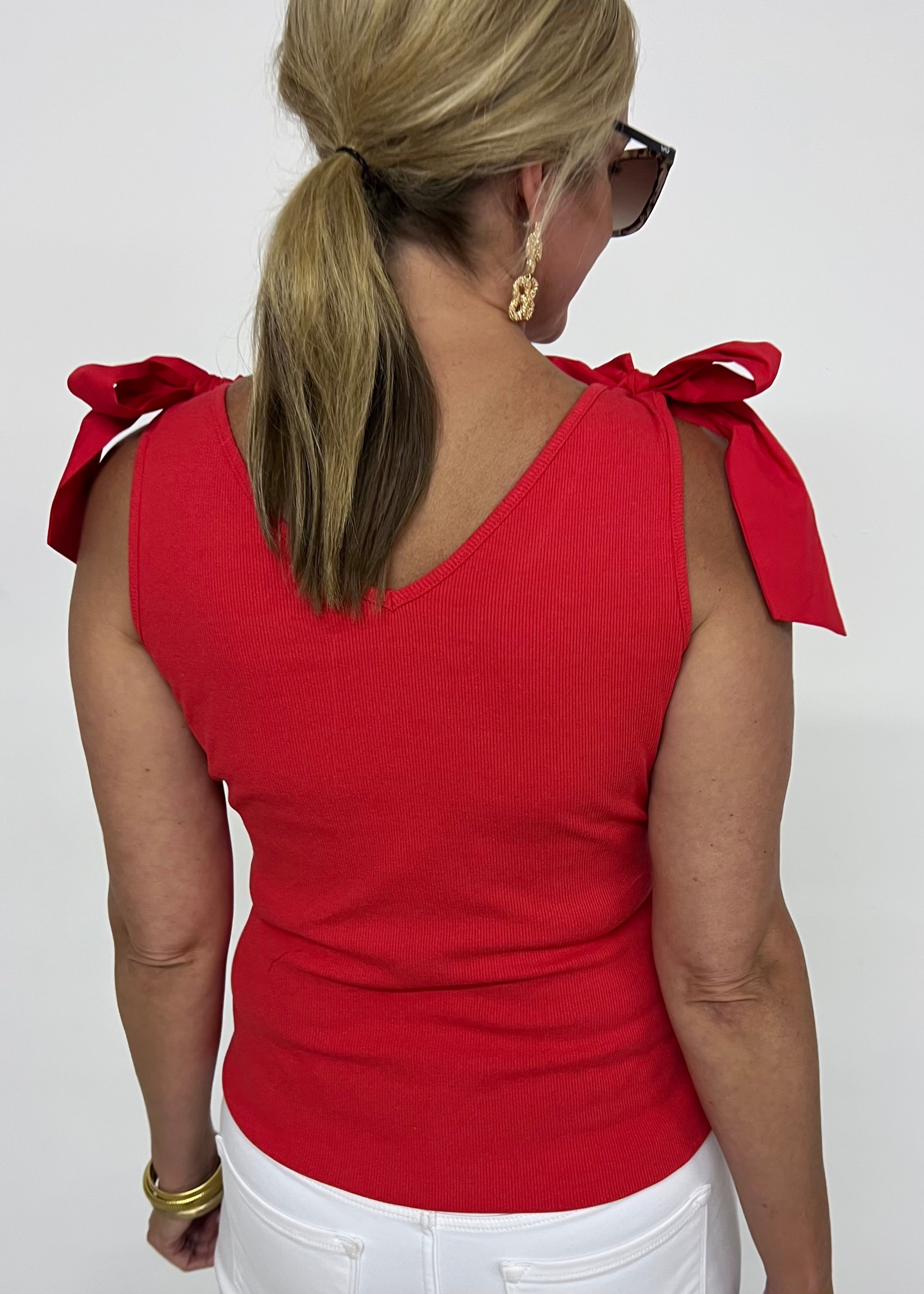 Nova Ribbed Neck Bow Tank Top (Red) – shop chartreuse