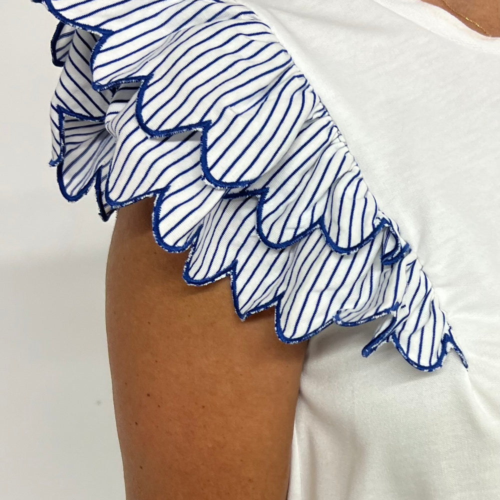 Spritz Scallop + Stripe Top (White)