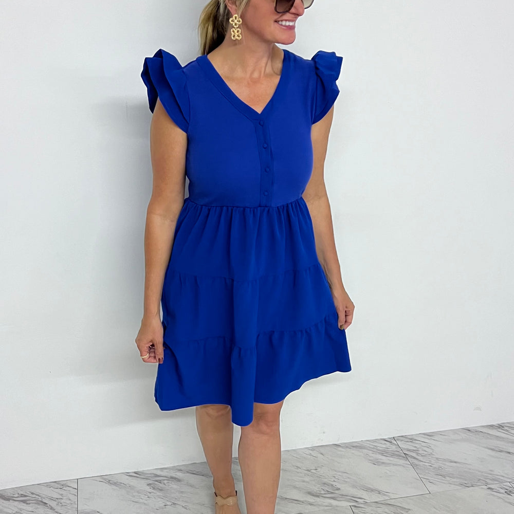 Midland Blue Button Dress- FINAL SALE