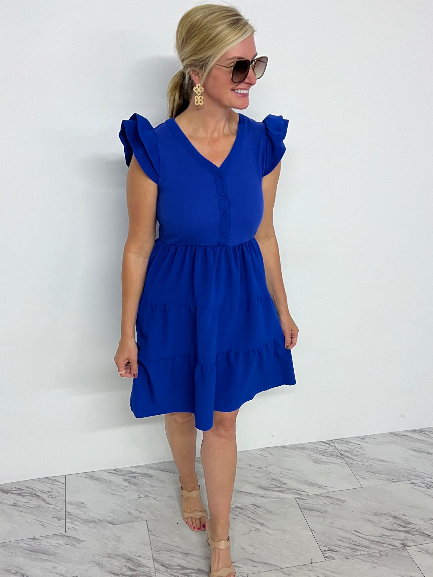 Midland Blue Button Dress- FINAL SALE