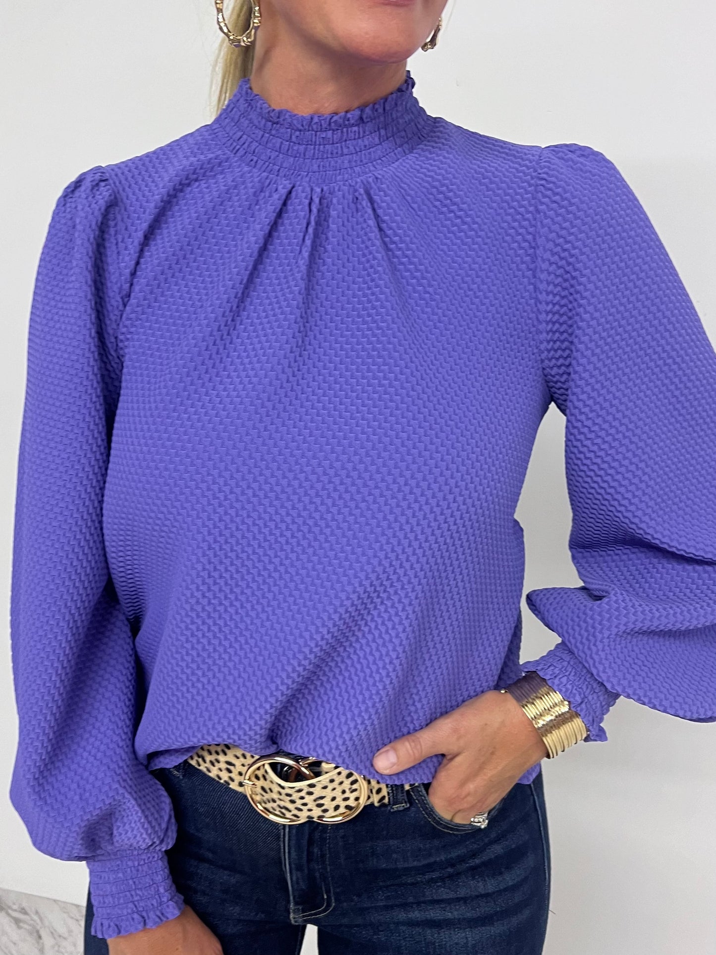 La La Long Sleeve Textured Top (Purple)