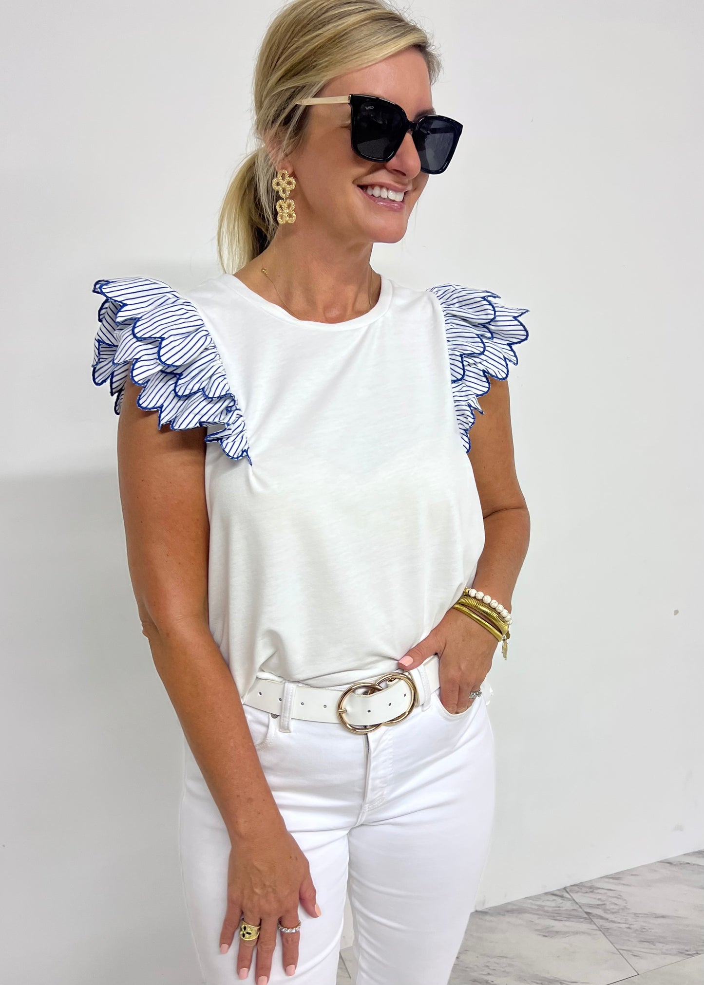 Spritz Scallop + Stripe Top (White)