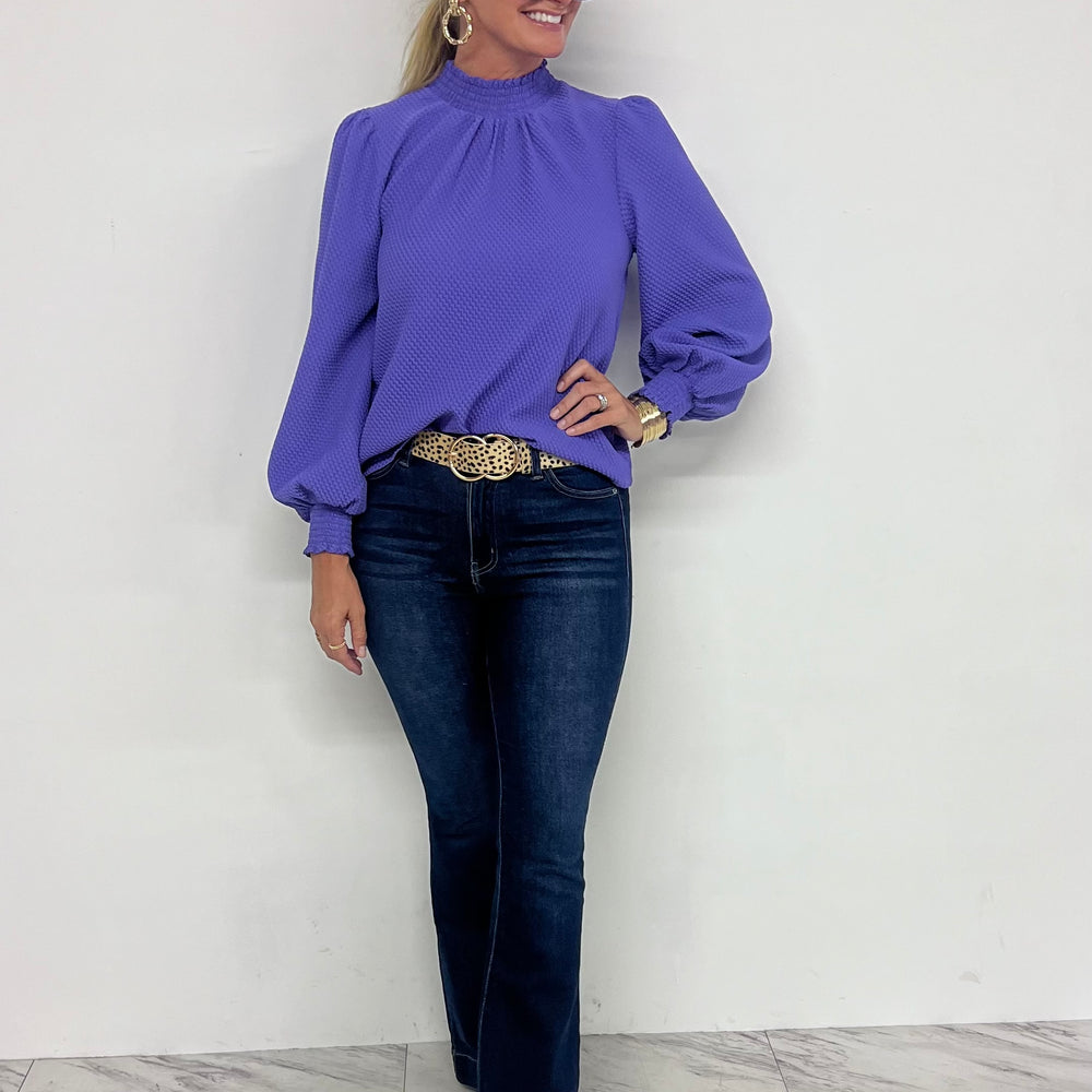 
                  
                    La La Long Sleeve Textured Top (Purple)
                  
                