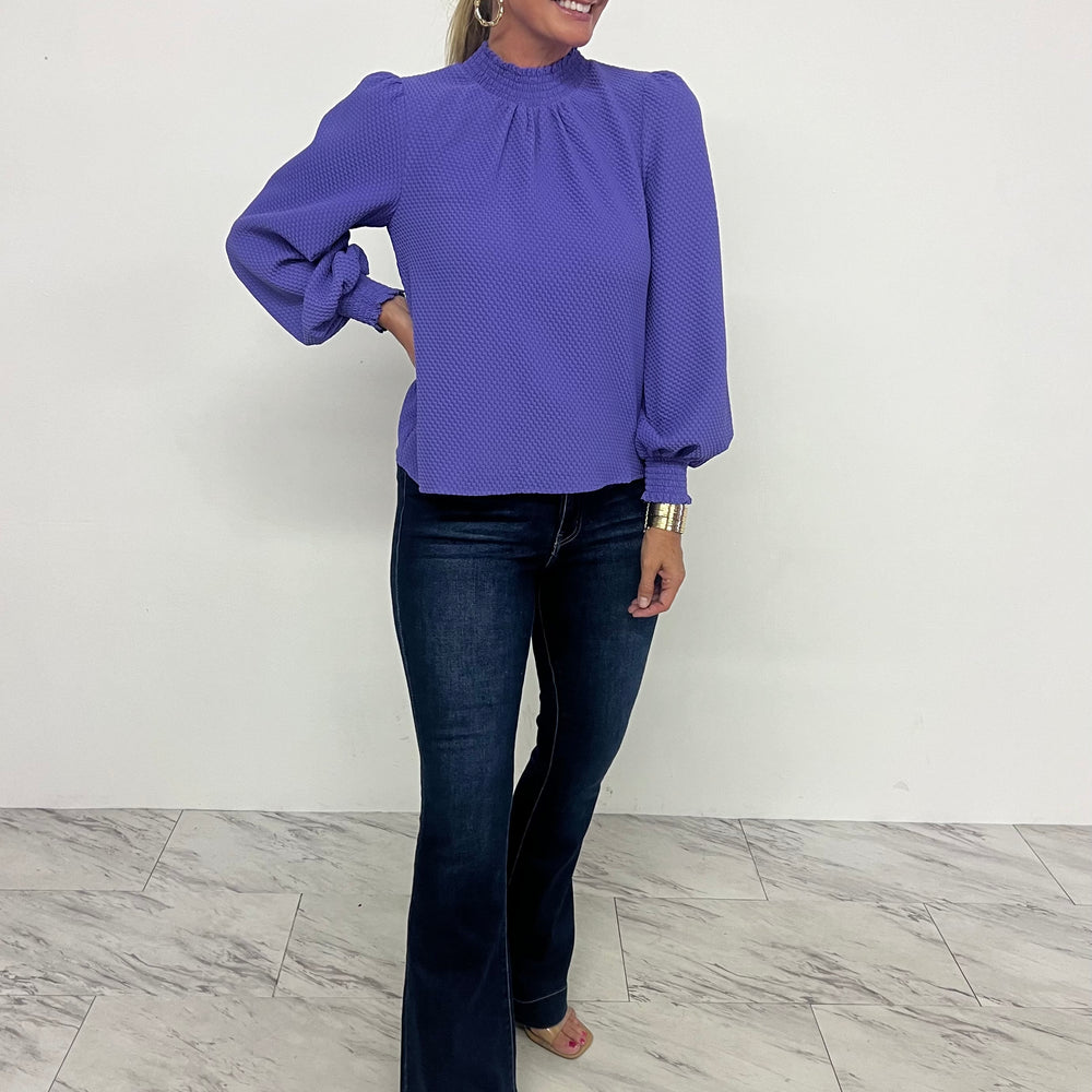 La La Long Sleeve Textured Top (Purple)