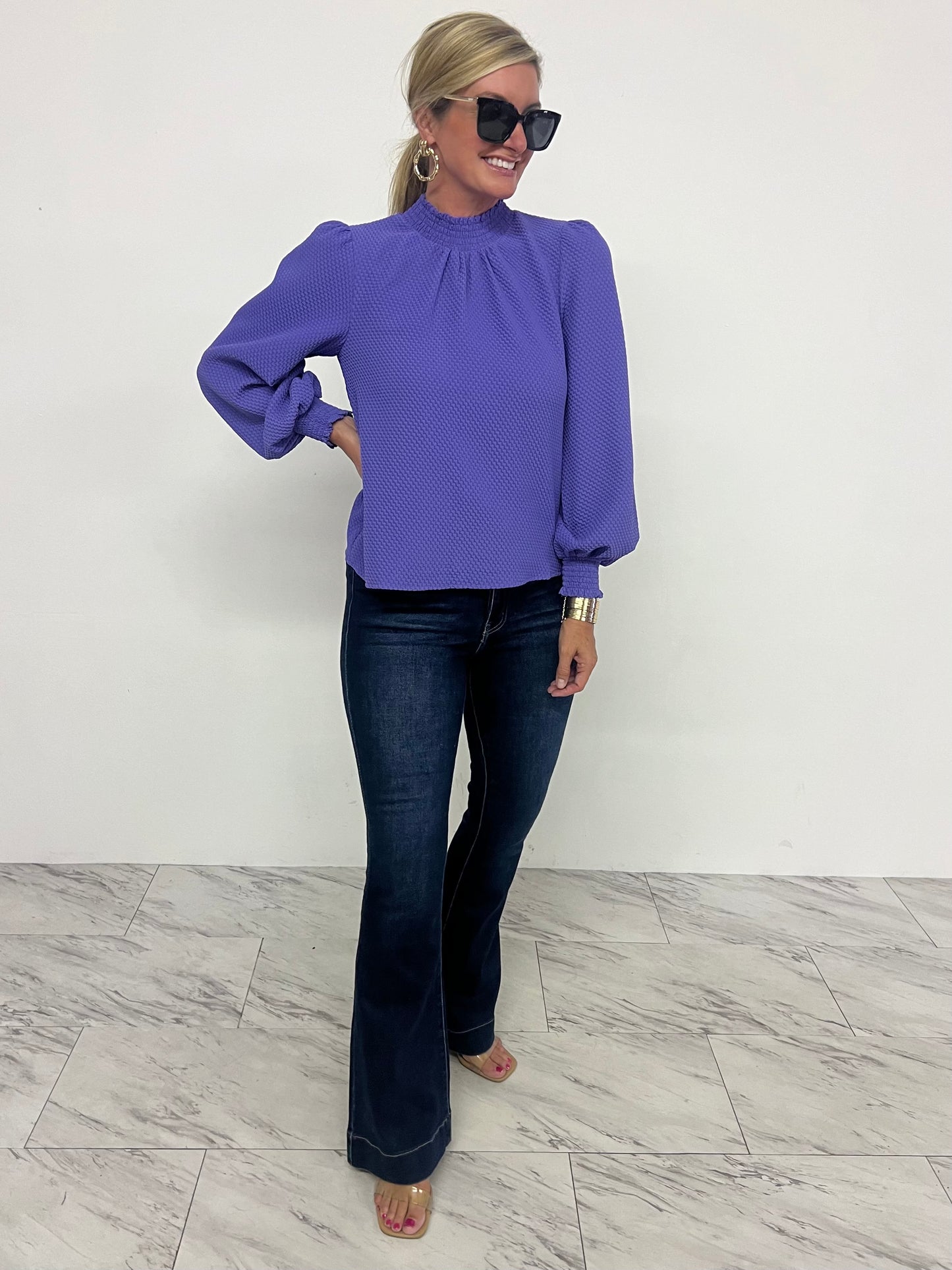 La La Long Sleeve Textured Top (Purple)