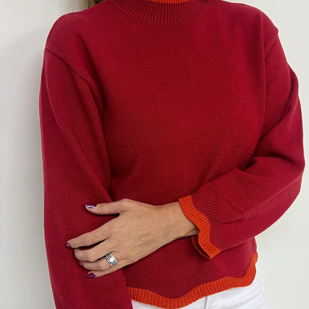 Macie Scallop Sweater (Red)-FINAL SALE