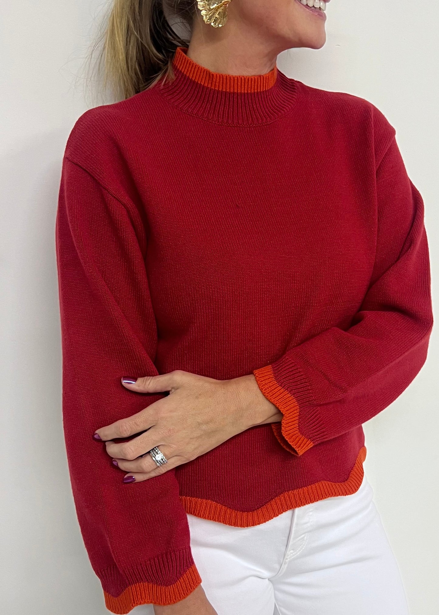 Macie Scallop Sweater (Red)