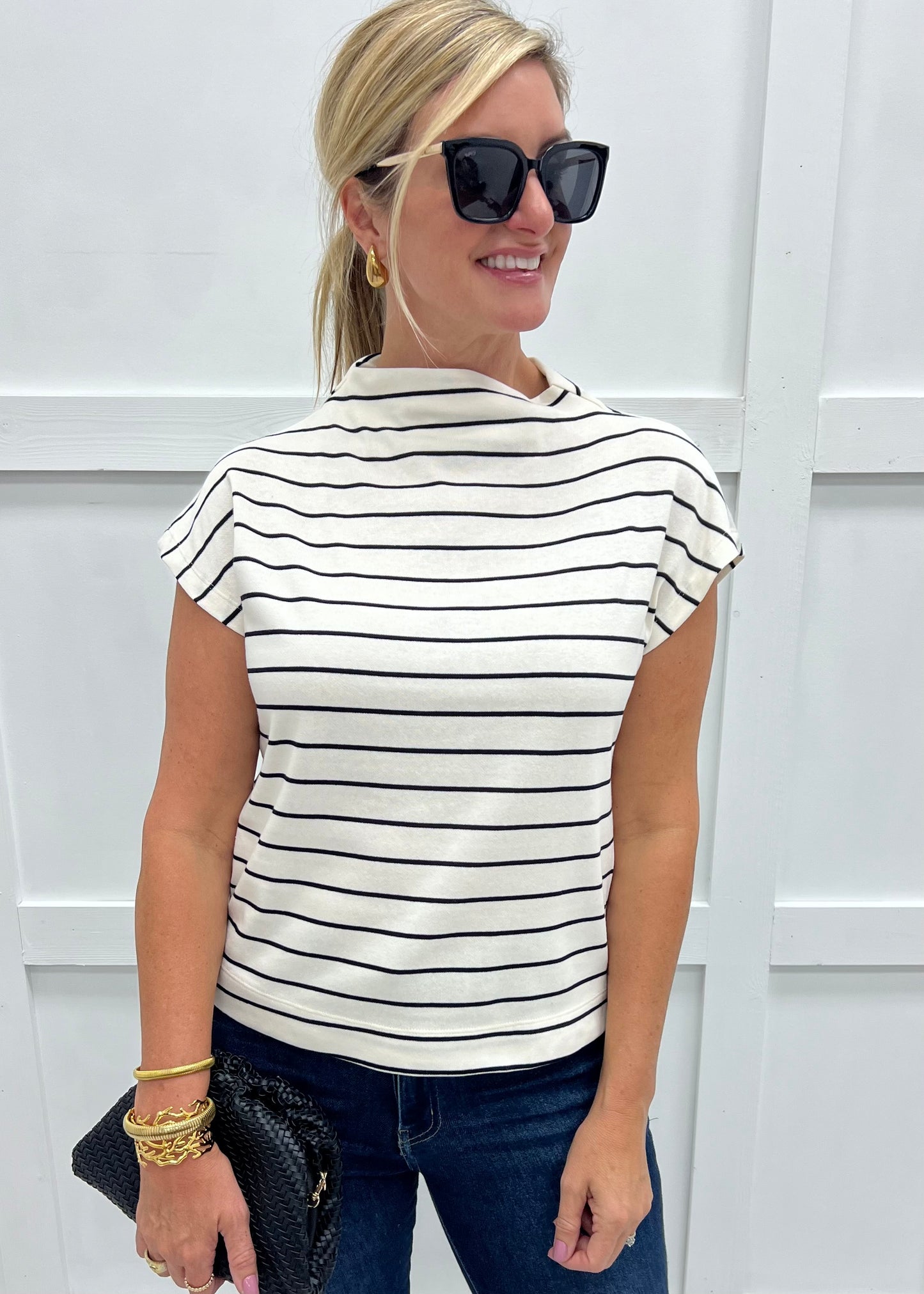 Swept Away Stripe Top (Black Stripe)
