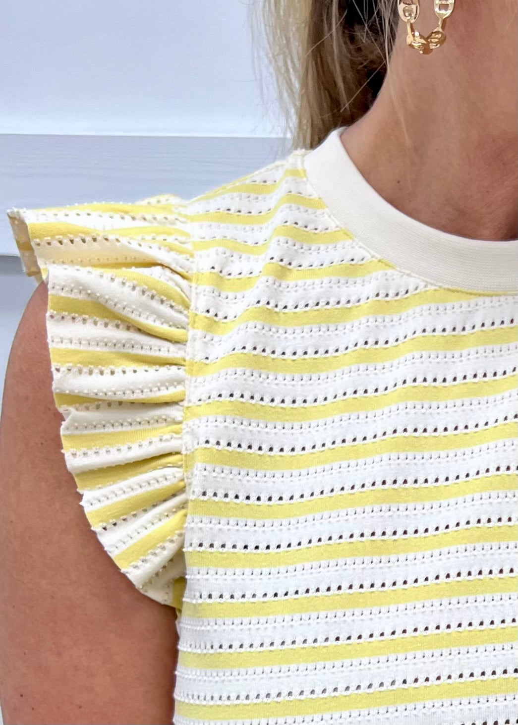 Sadie Stripe Flutter Sleeve Top (Yellow)