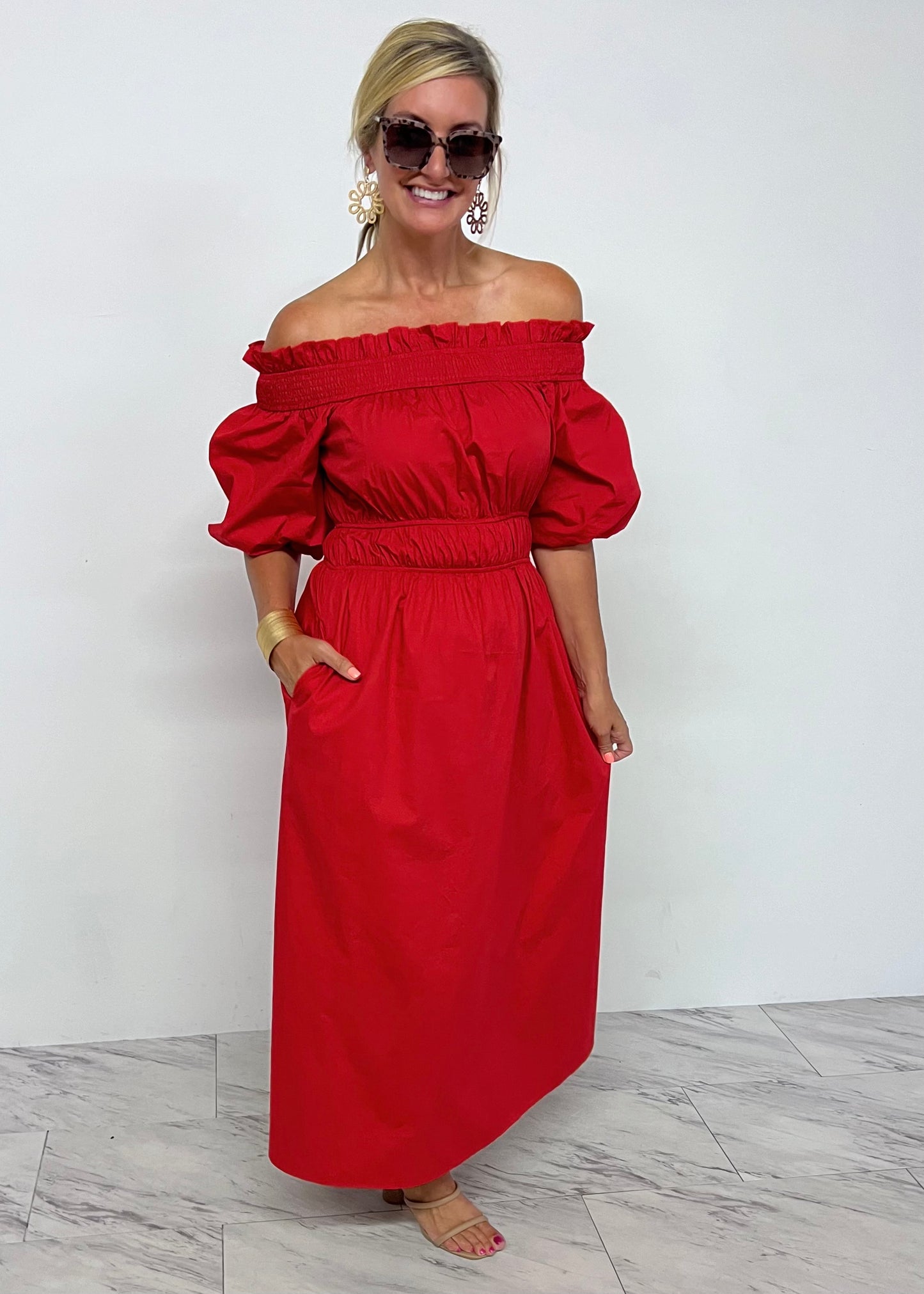 Ashton Off The Shoulder Dress (red)