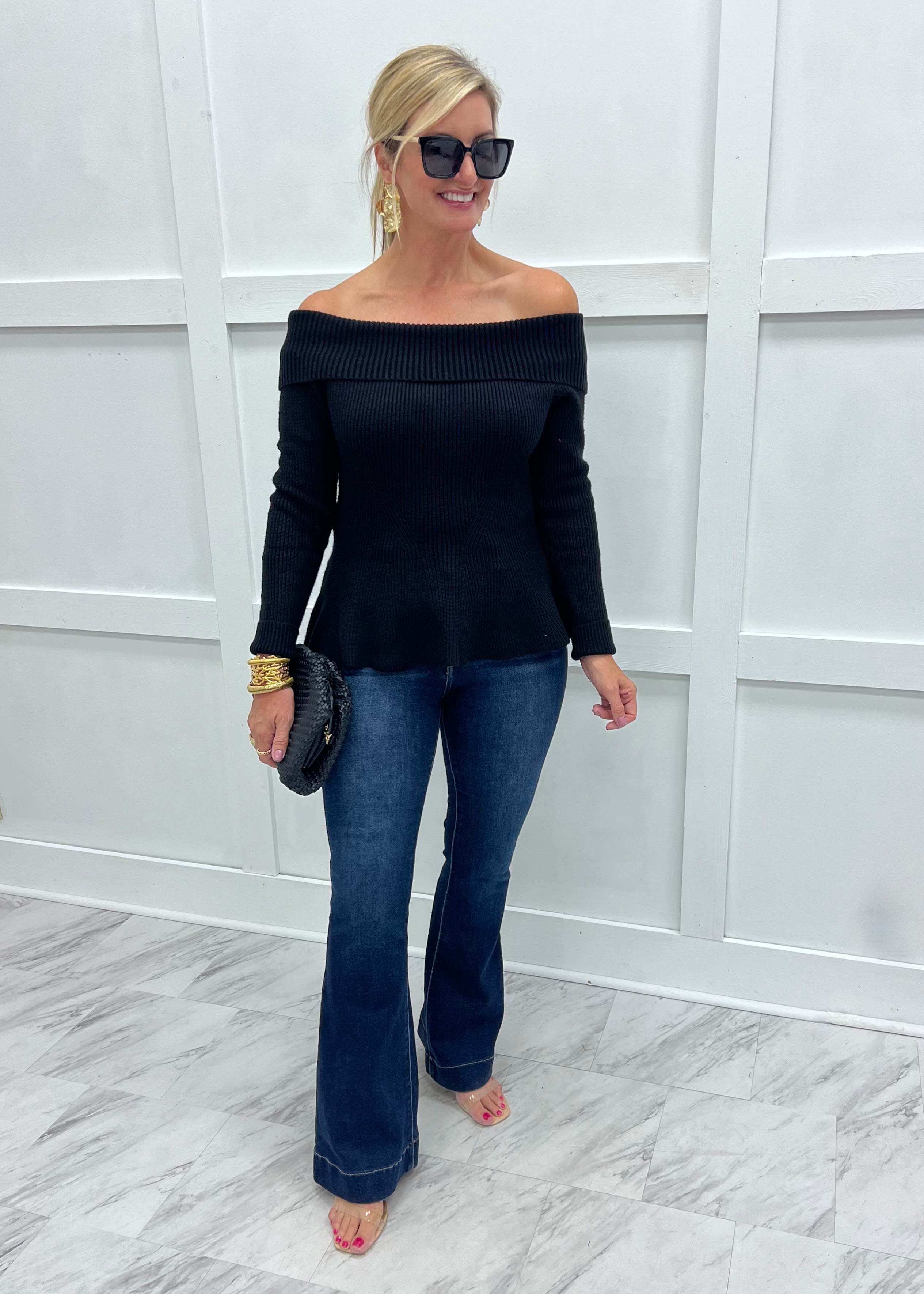 Faith Off The Shoulder Sweater (Black)-FINAL SALE – shop chartreuse