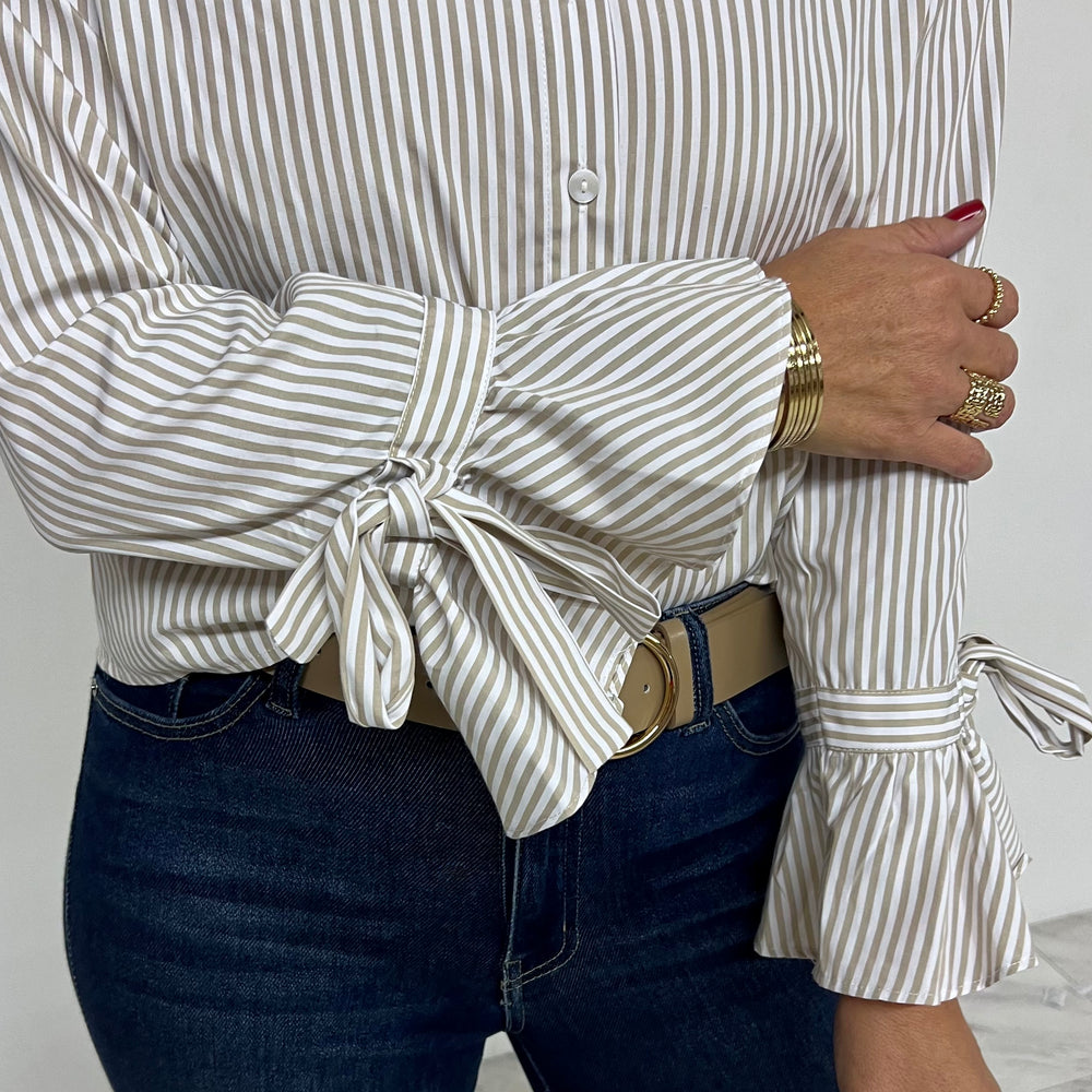 
                  
                    Oxford Taupe Stripe Top - FINAL SALE
                  
                