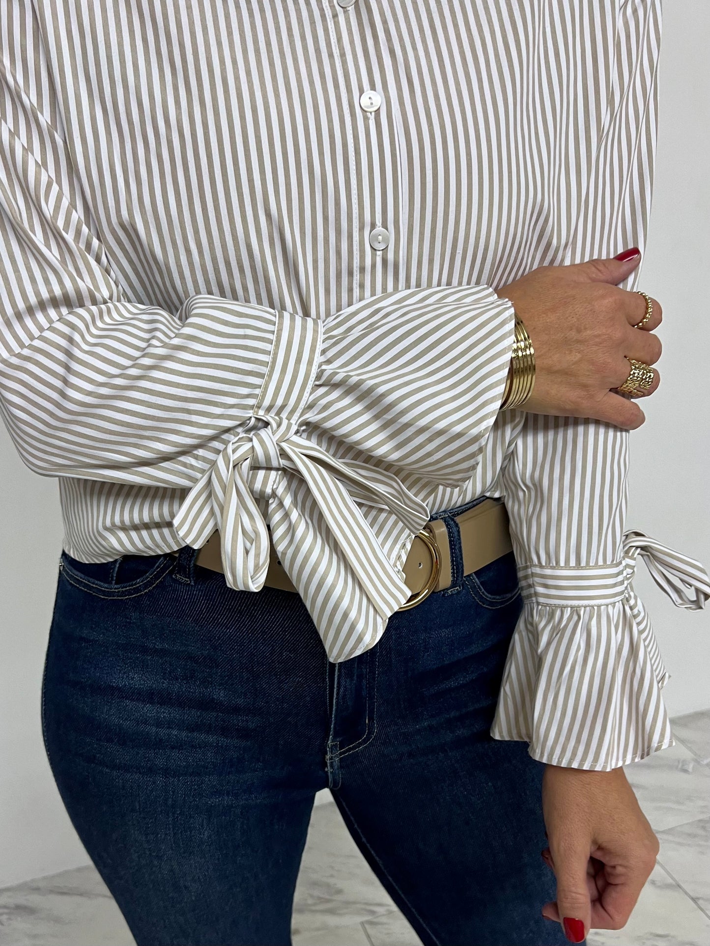 Oxford Taupe Stripe Top