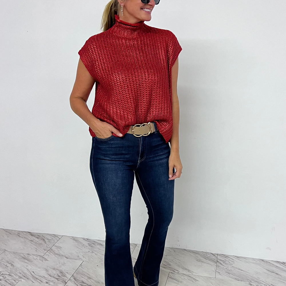 Mystic Red Short Sleeve Sweater-FINAL SALE