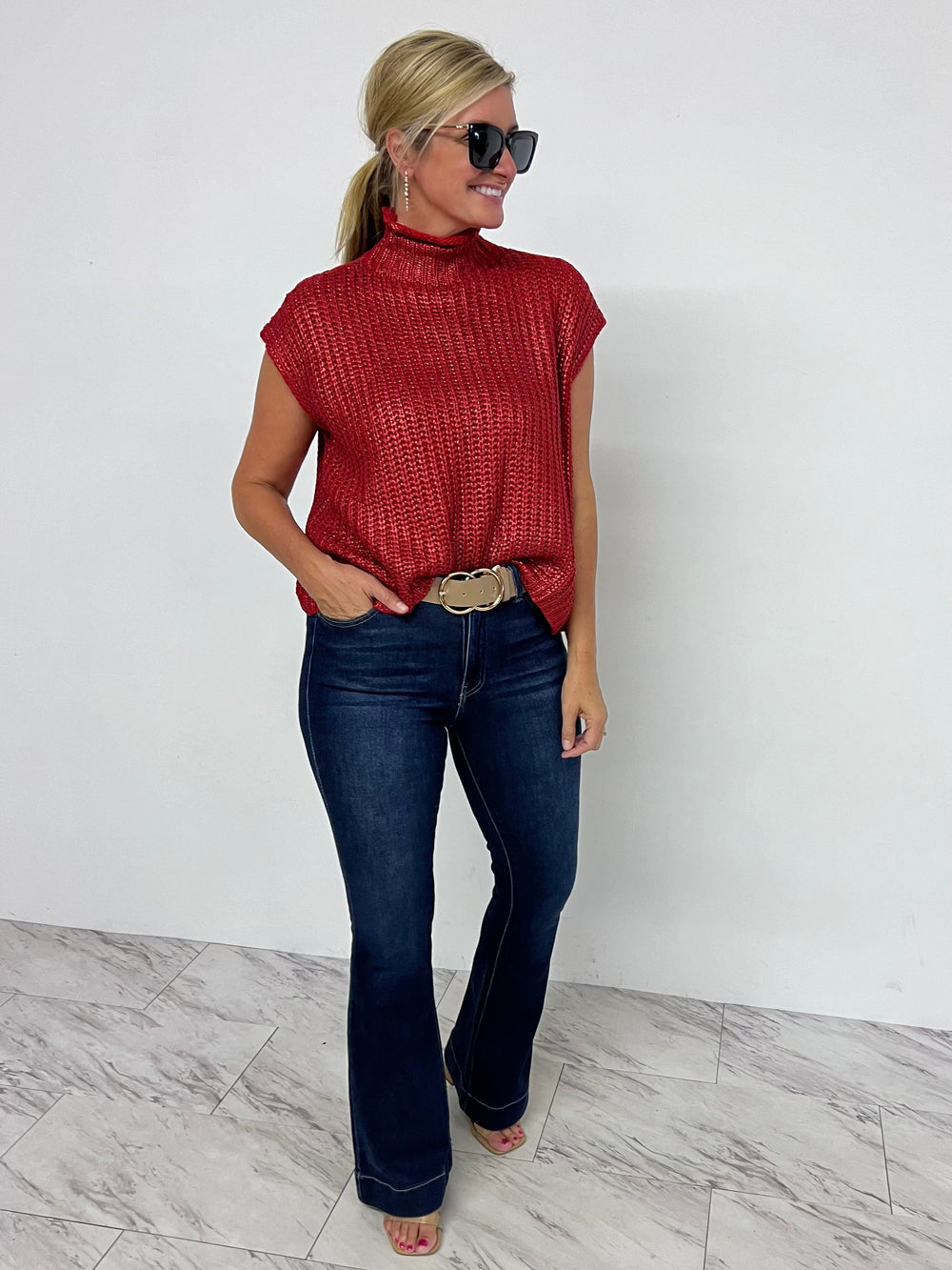 Mystic Red Short Sleeve Sweater