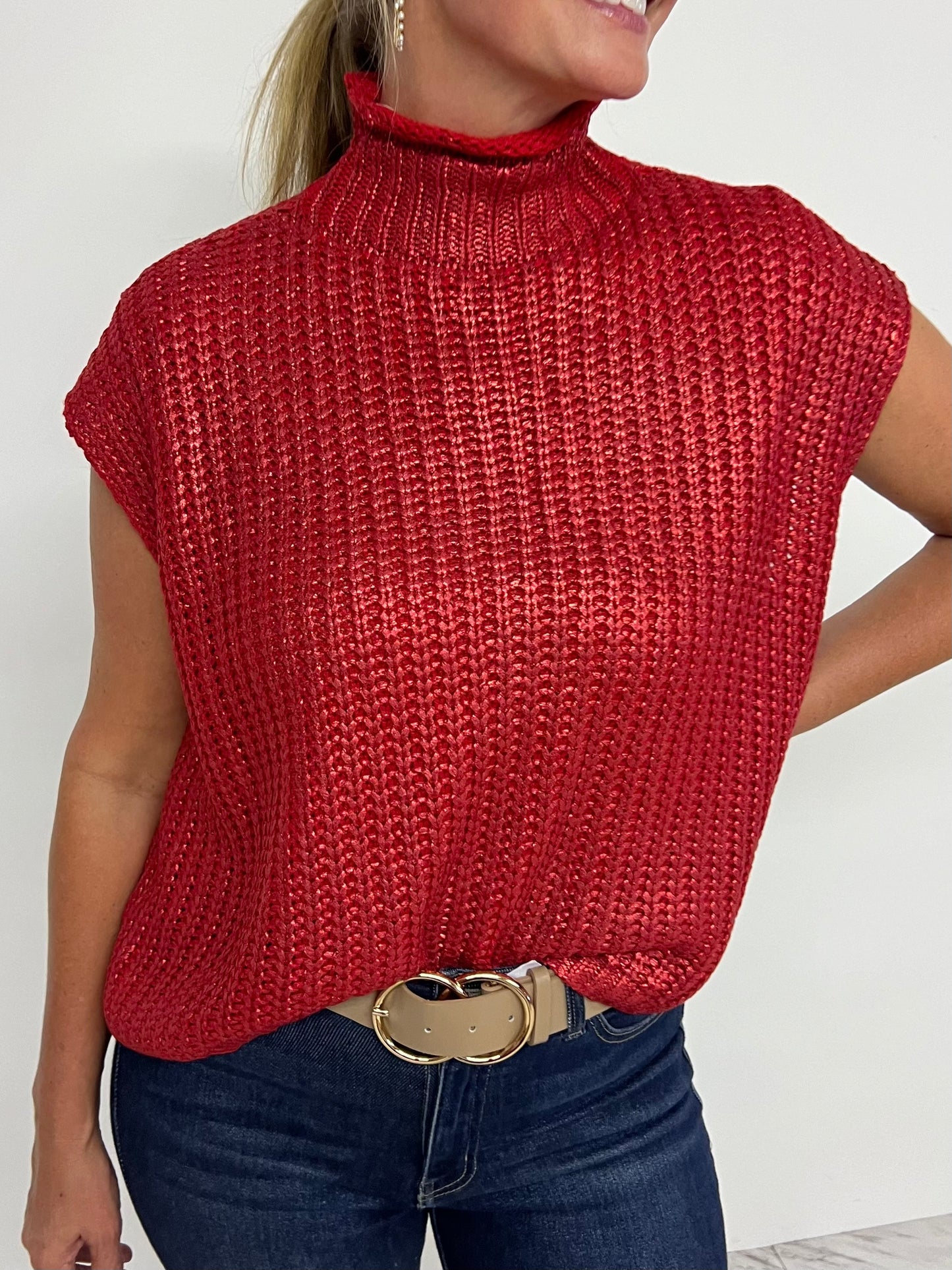 Mystic Red Short Sleeve Sweater-FINAL SALE