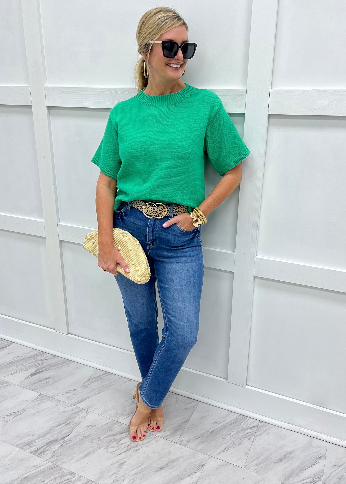 Paige Green Short Sleeve Sweater