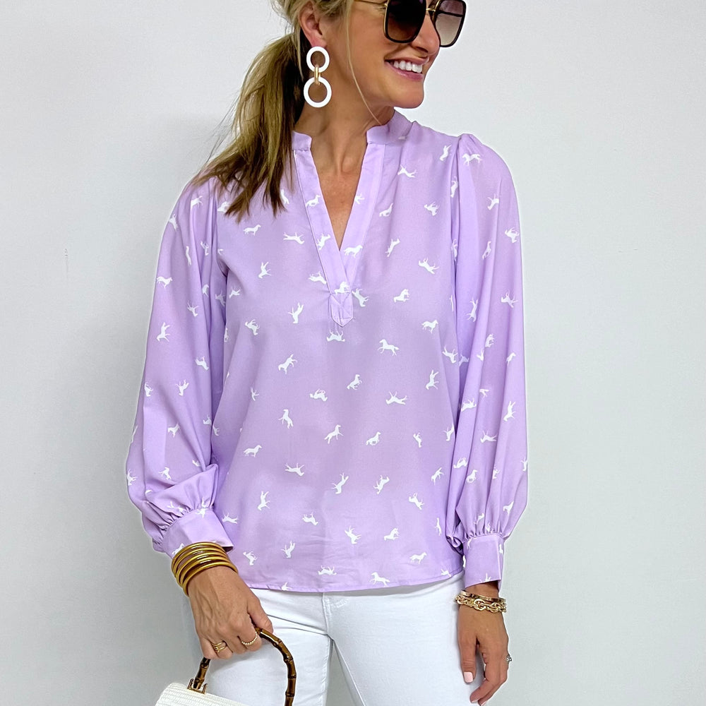 Arlington Horse Print Top (Lavender) - FINAL SALE