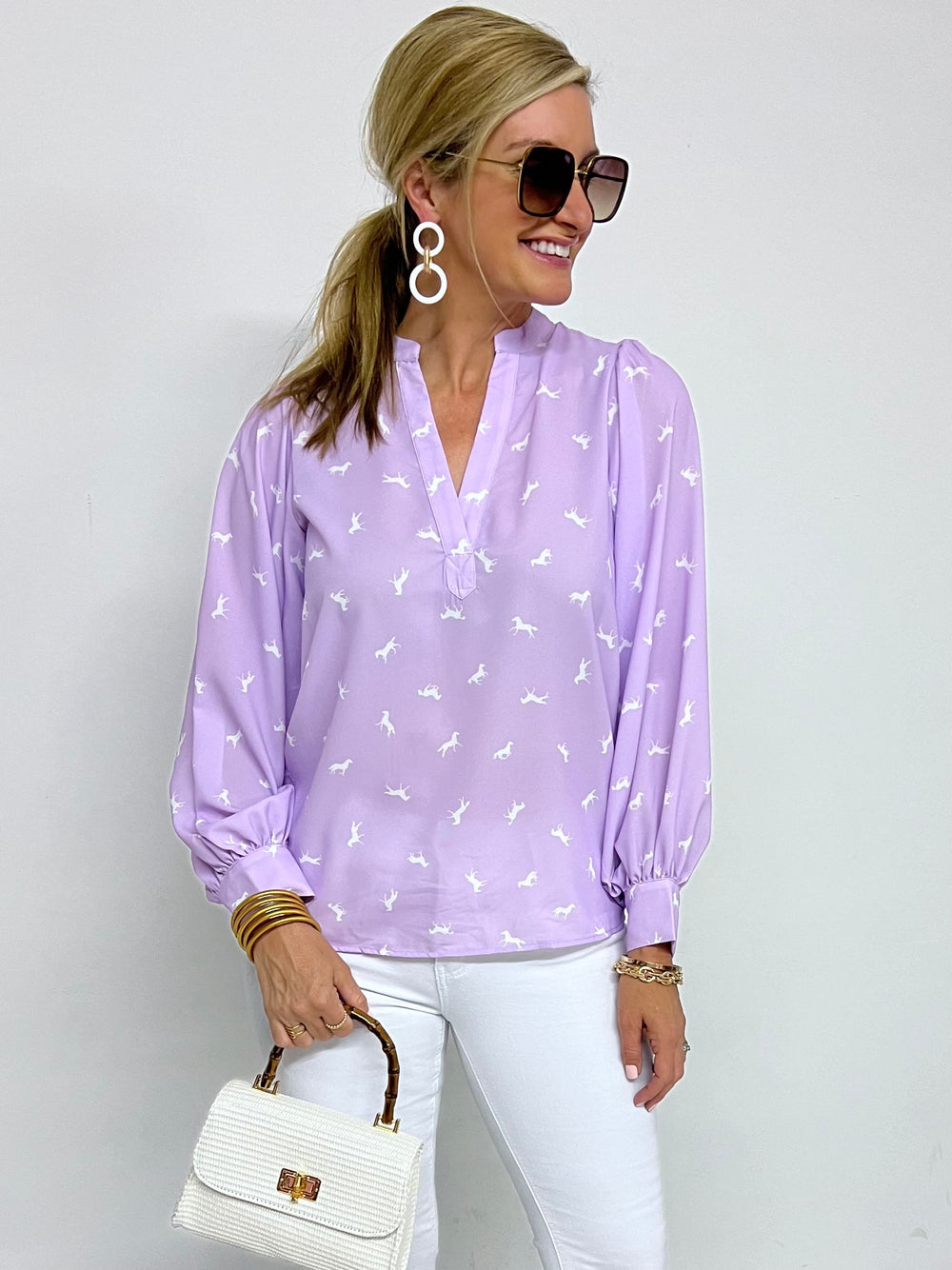 Arlington Horse Print Top (Lavender) - FINAL SALE