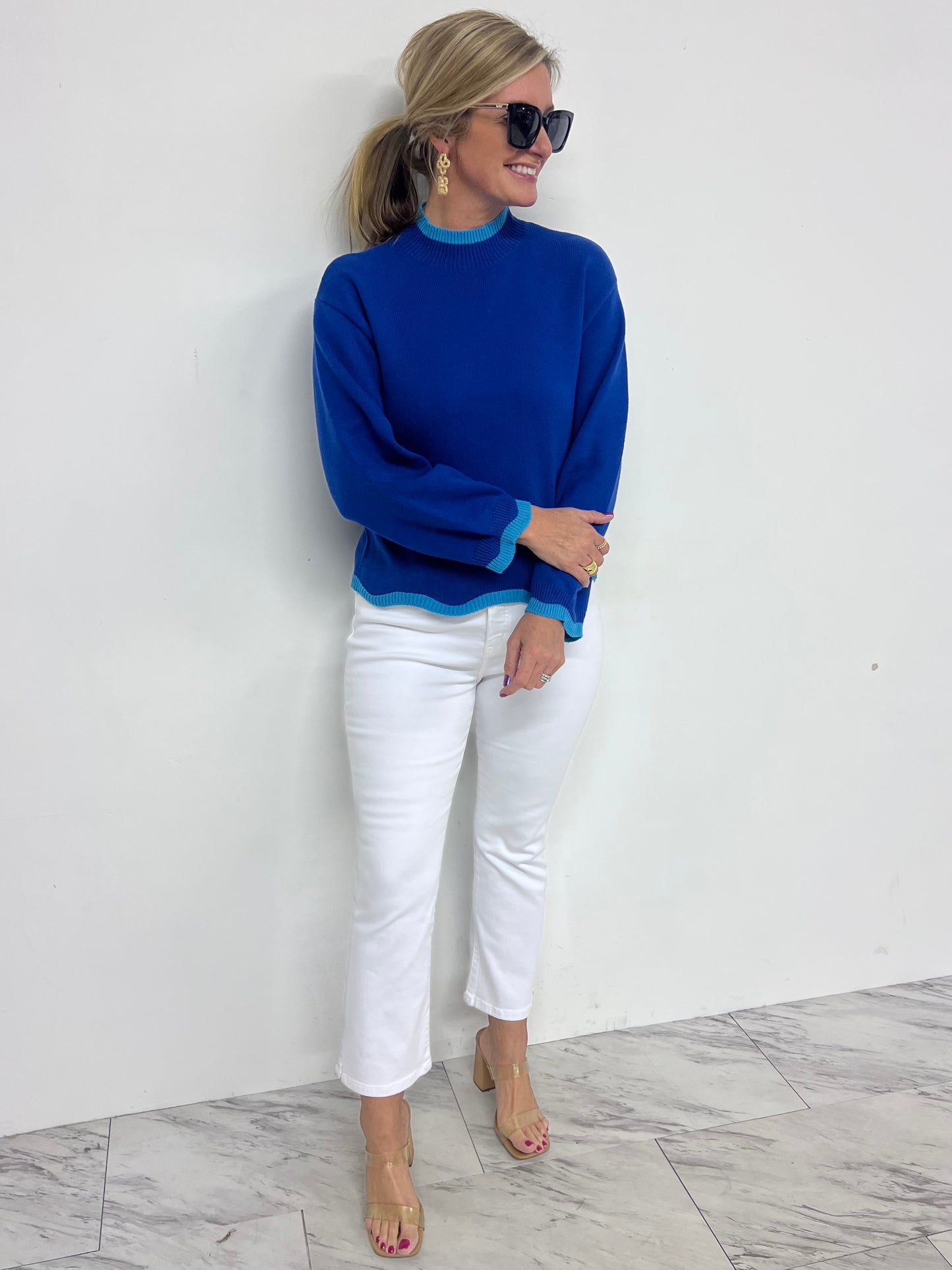 Macie Scallop Sweater (Blue)-FINAL SALE